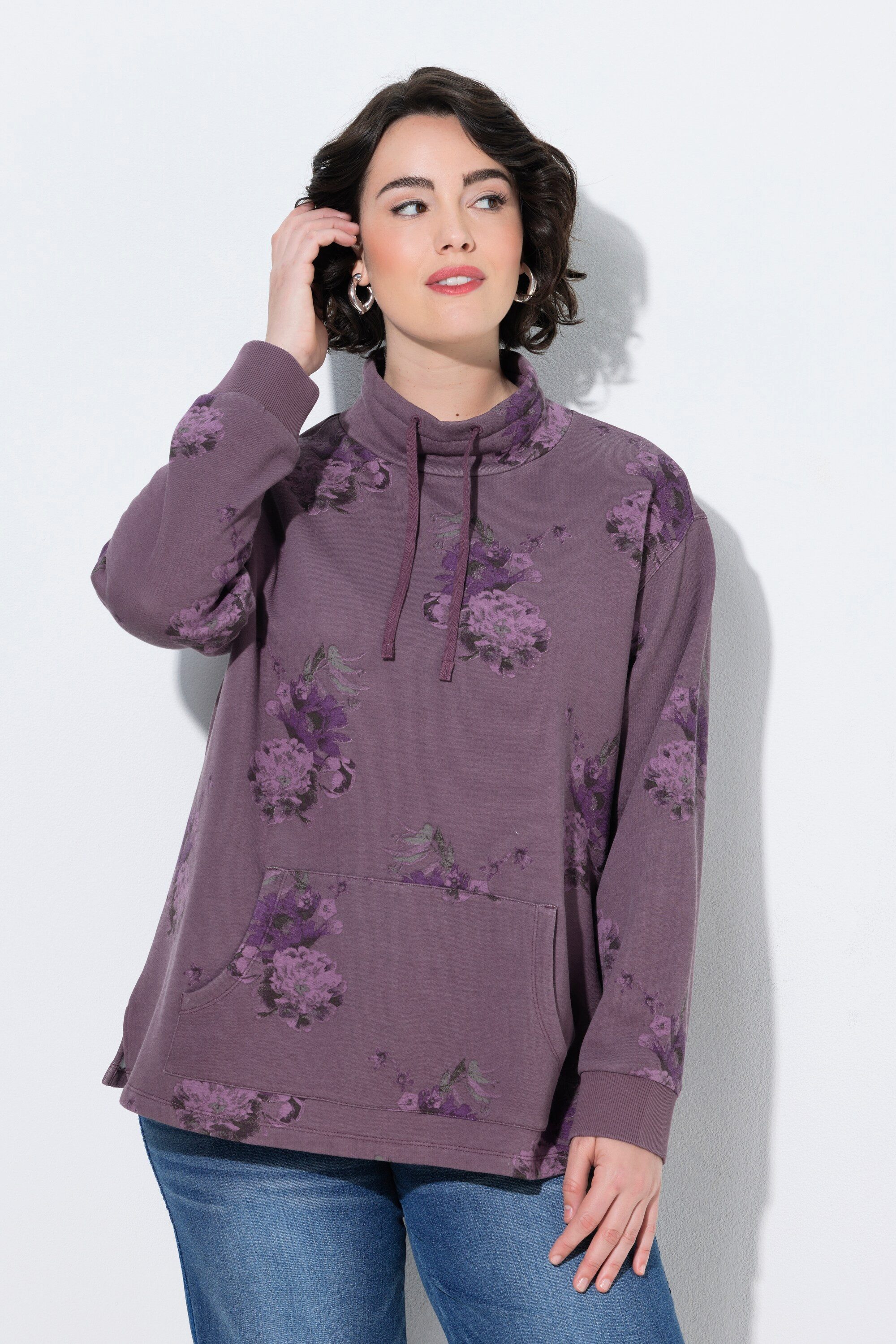 Ulla Popken Sweatshirt Sweater Blüten A-Linie Stehkragen Langarm
