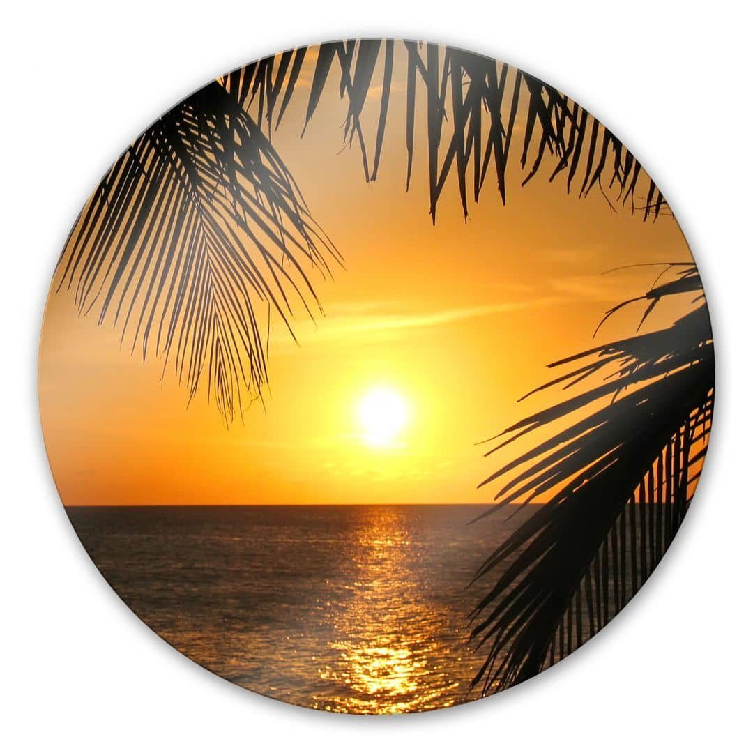 K&L Wall Art Glasbild Glas Wandbild Rund Glasbild Unter Palmen Strandurlaub Wellness, Wandschutz Deko Изображения