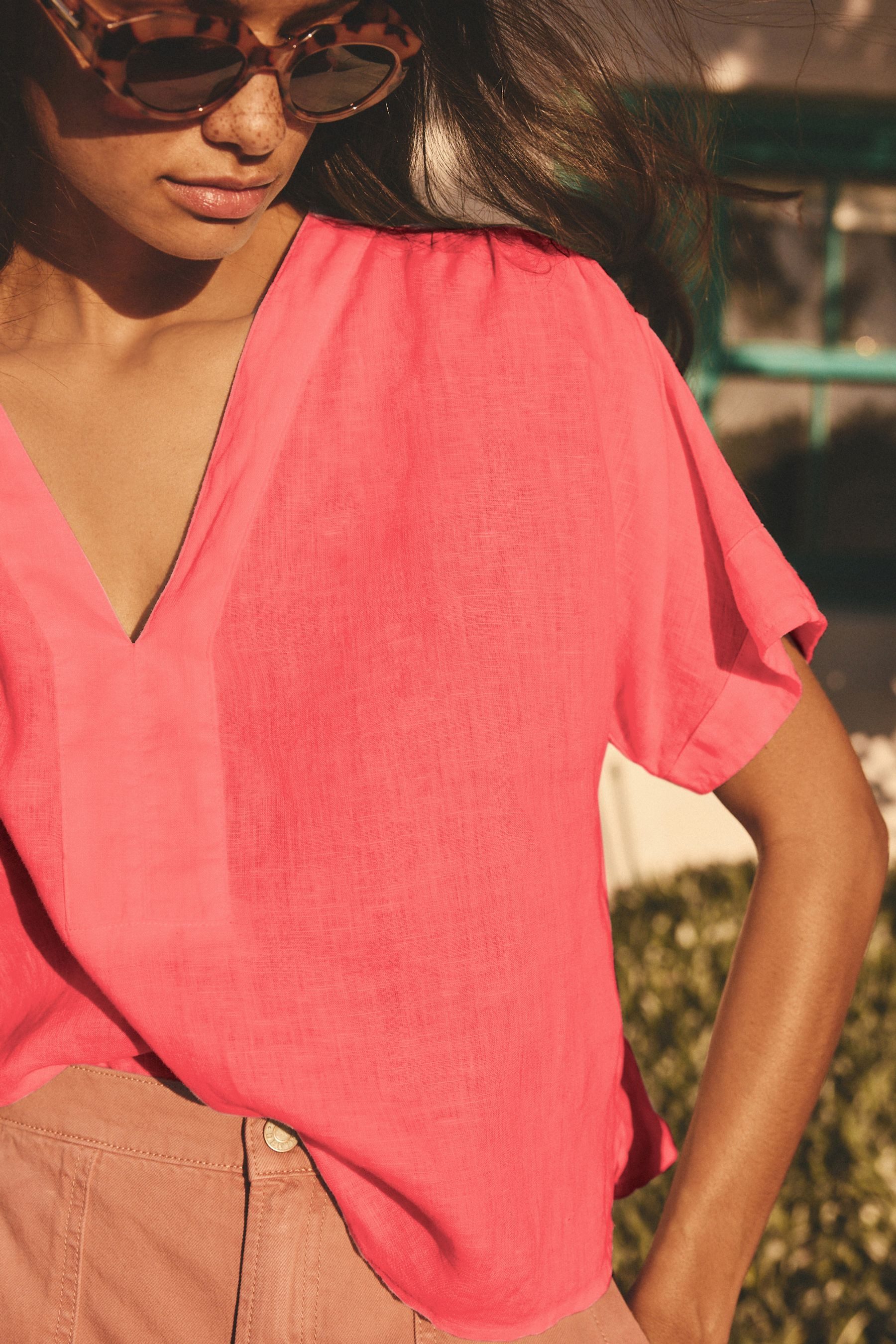 Next Blusenshirt Langärmeliges Schlupf-Oberteil 100 % Leinen (1-tlg)