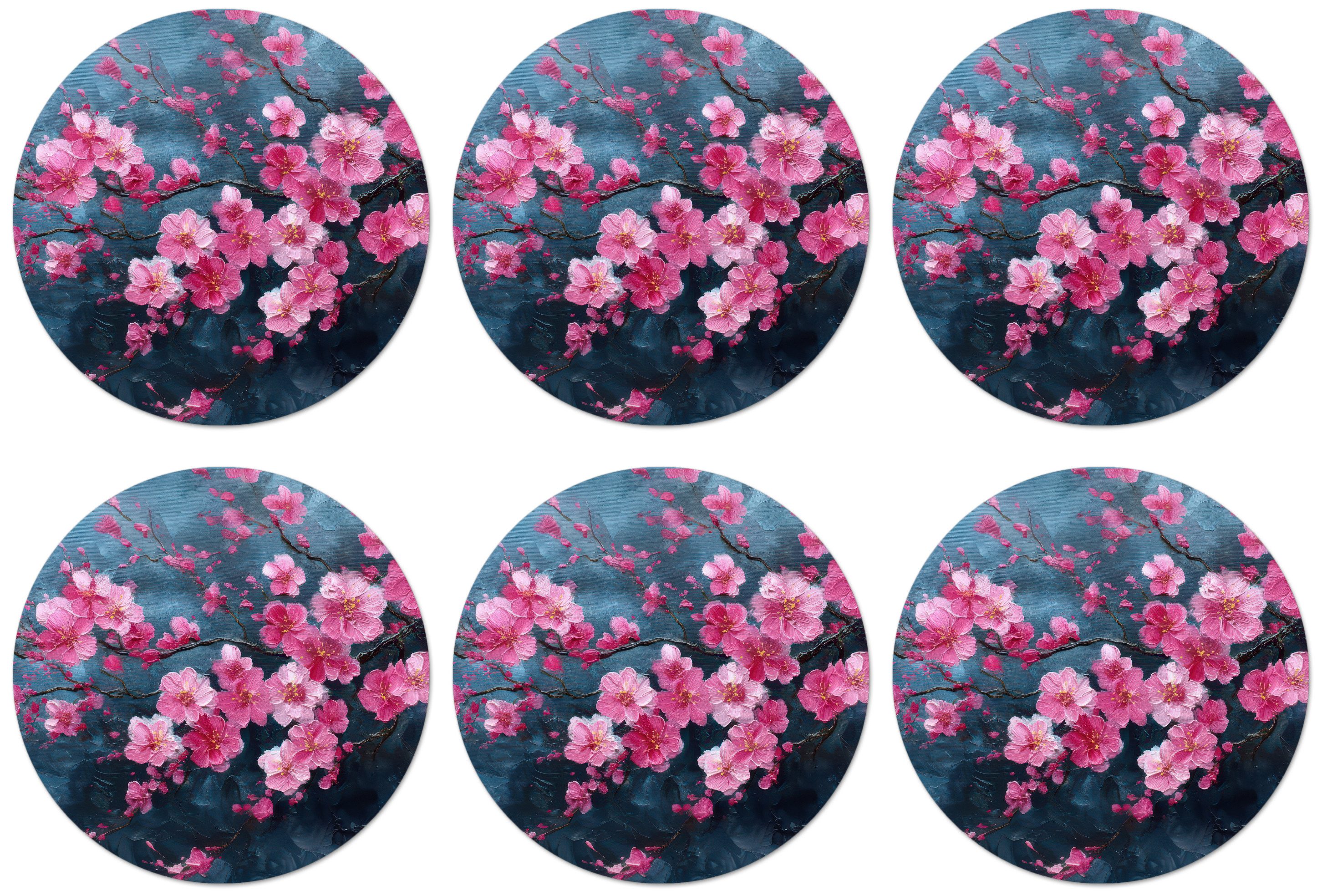 MuchoWow Glasuntersetzer Blume - Blüten - Rosa - Abstrakt, Zubehör für Gläser, 6-tlg., Getränkeuntersetzer, Rund, Tassenuntersetzer Kork, 10x10 cm