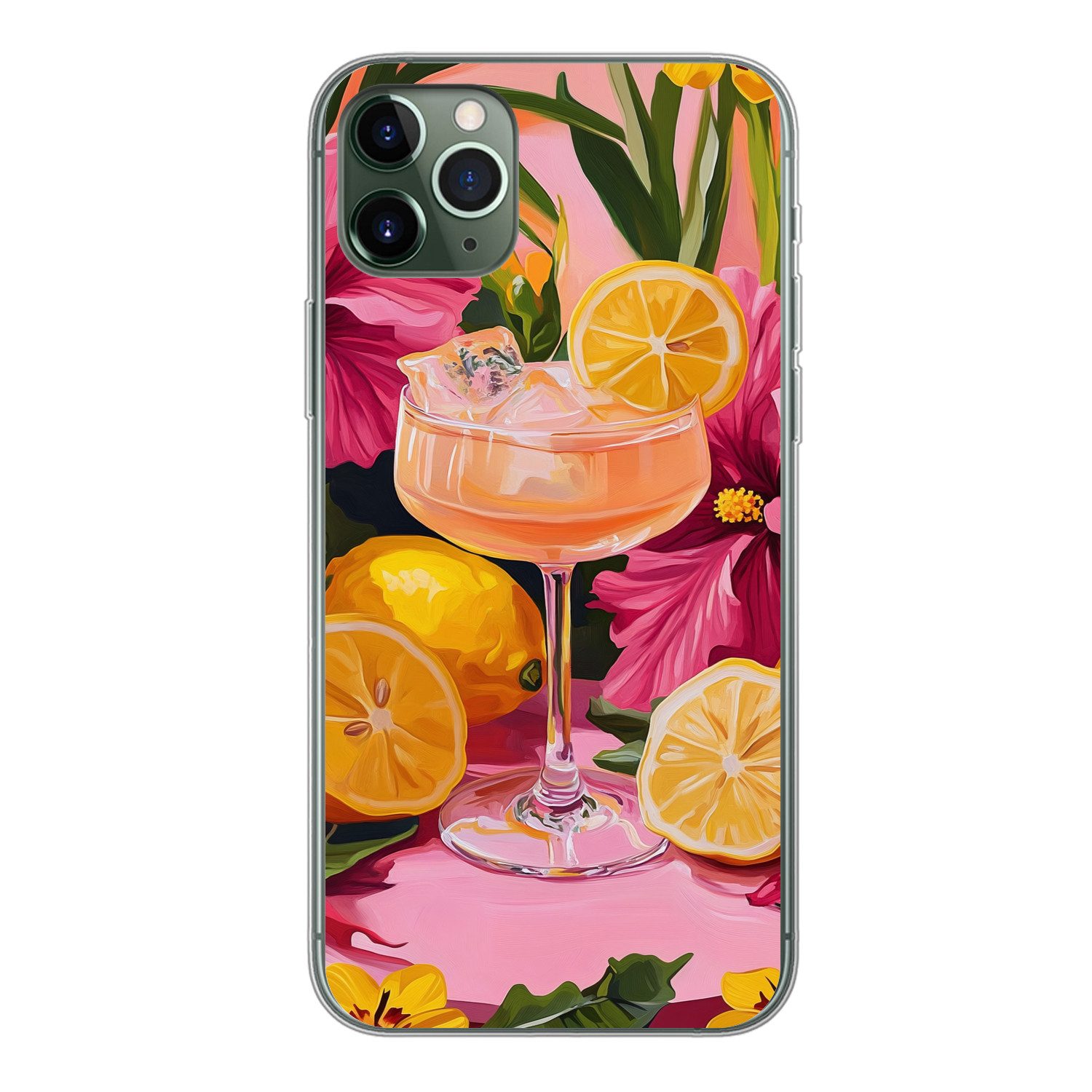 MuchoWow Handyhülle für Apple iPhone 11 Pro Max Getränk - Blumen - Gelb, Smartphone-Bumper, Print, Handy Schutzhülle Dünn