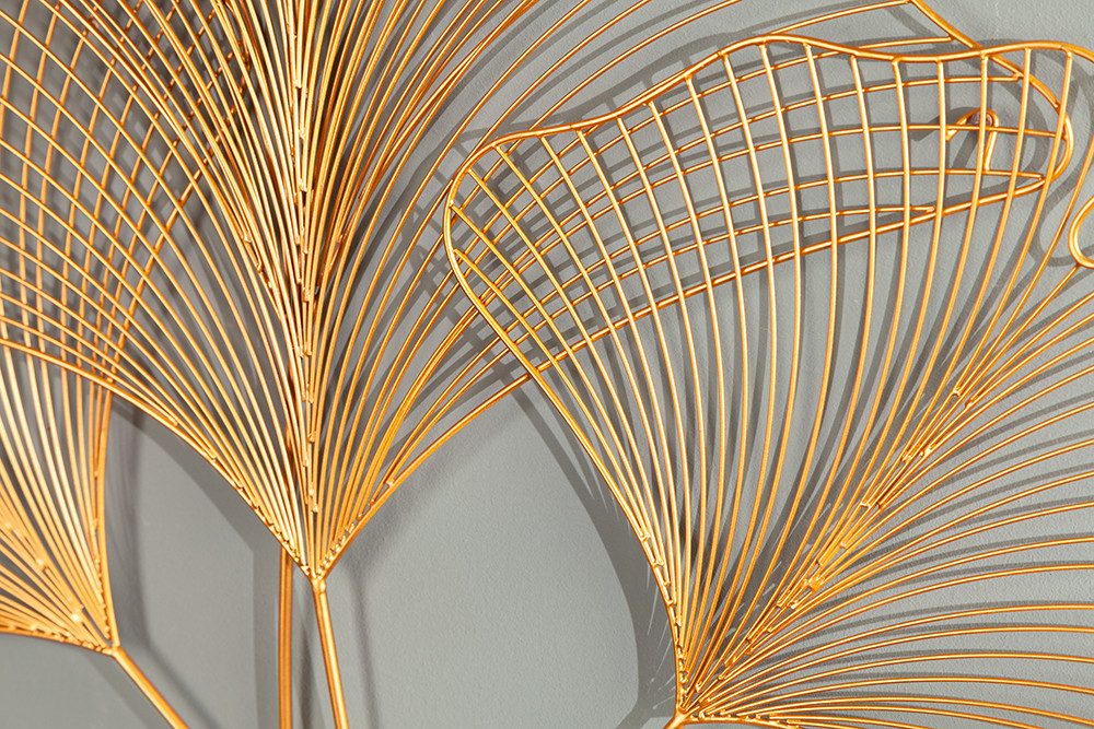 riess-ambiente Wanddekoobjekt GINKGO 90cm gold - Metall, Blatt, Eisen, Glück, Asiatisch, Yin & Yang, Filigranes Accessoire - ideal für Wohn- und Schlafzimmer oder im Flur