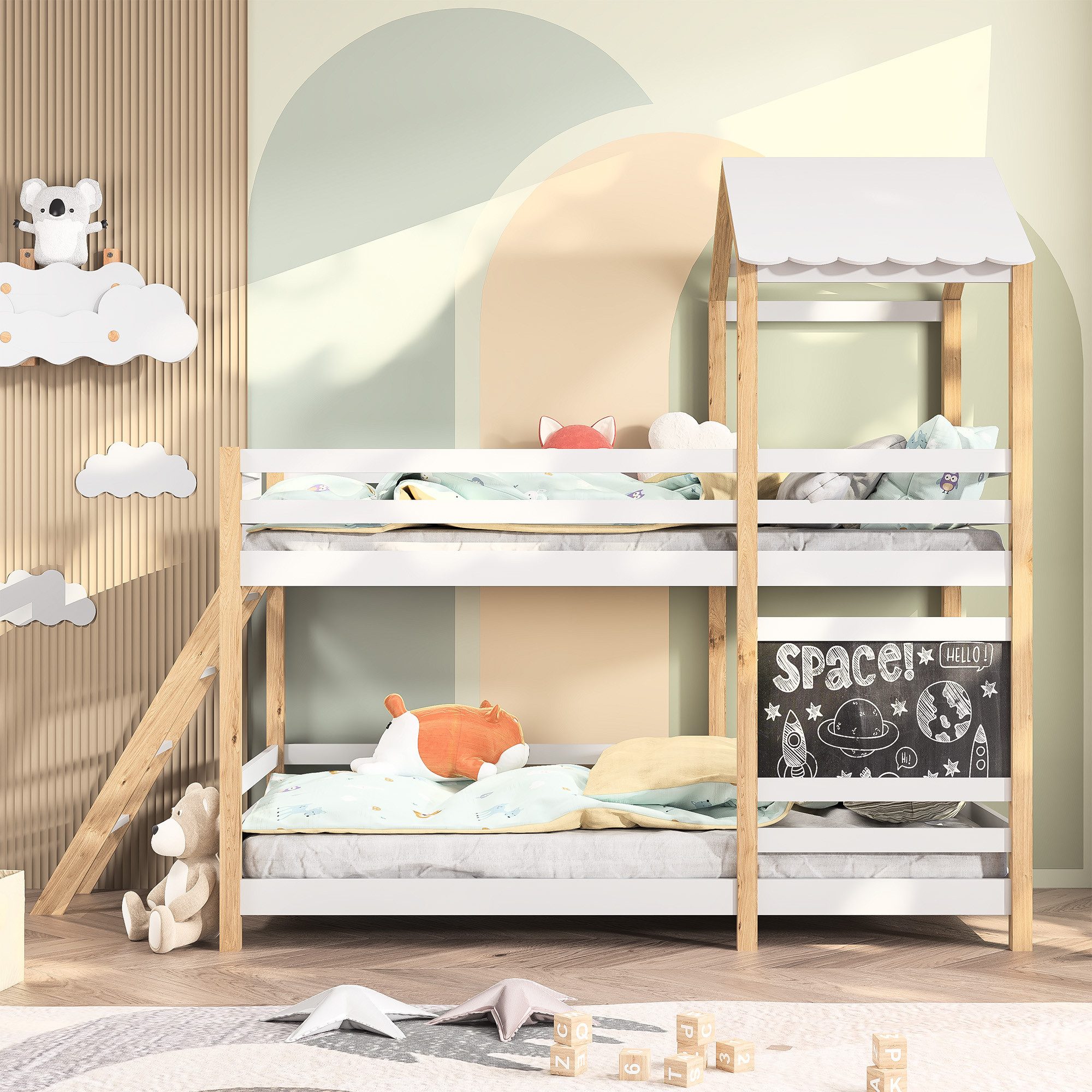 FUROKOY Etagenbett Kinderbett mit Dach und günstig online kaufen