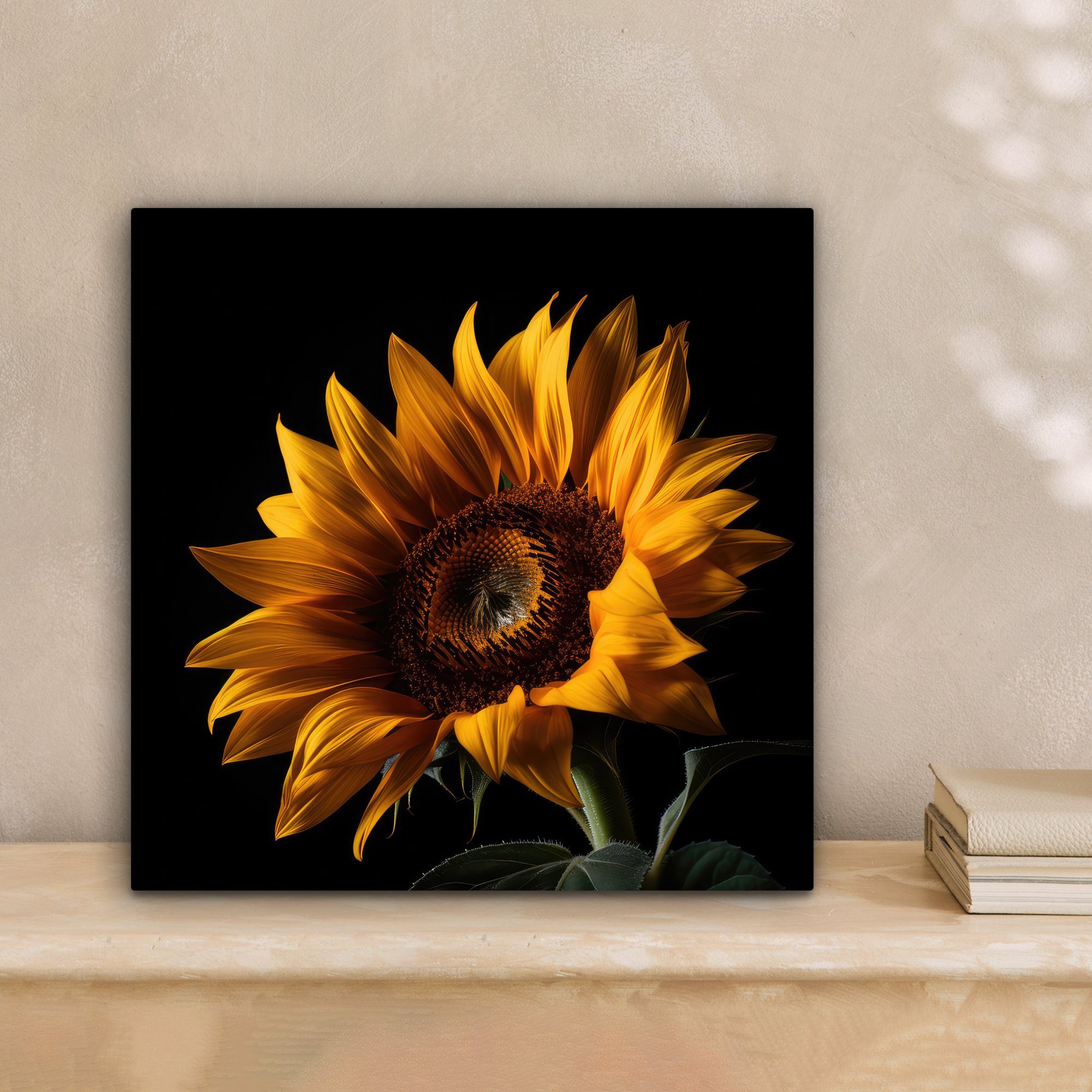 20x20 Leinwand OneMillionCanvasses® Sonnenblume, Bilder für Blumen (1 cm - Wohnzimmer - Schlafzimmer, - Schwarz St), Leinwandbild Botanisch
