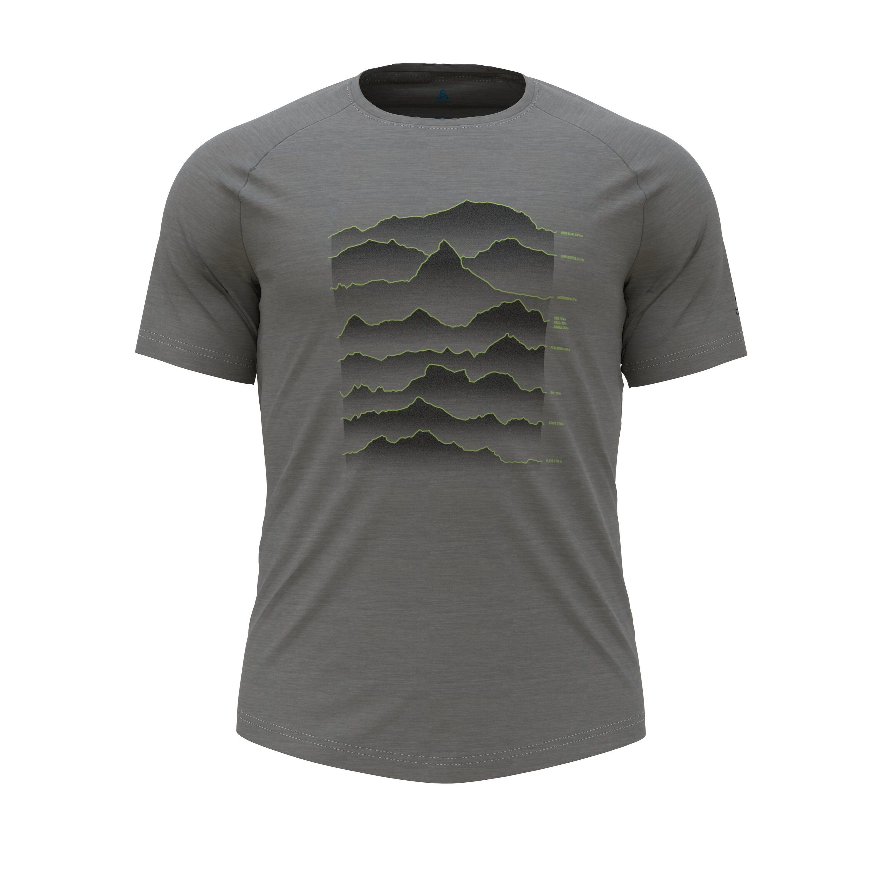 Odlo T-Shirt Ascent Performance Wool Light T-Shirt mit Sonnenaufgangsmotiv (1-tlg) Grey Melange - Sharp Green