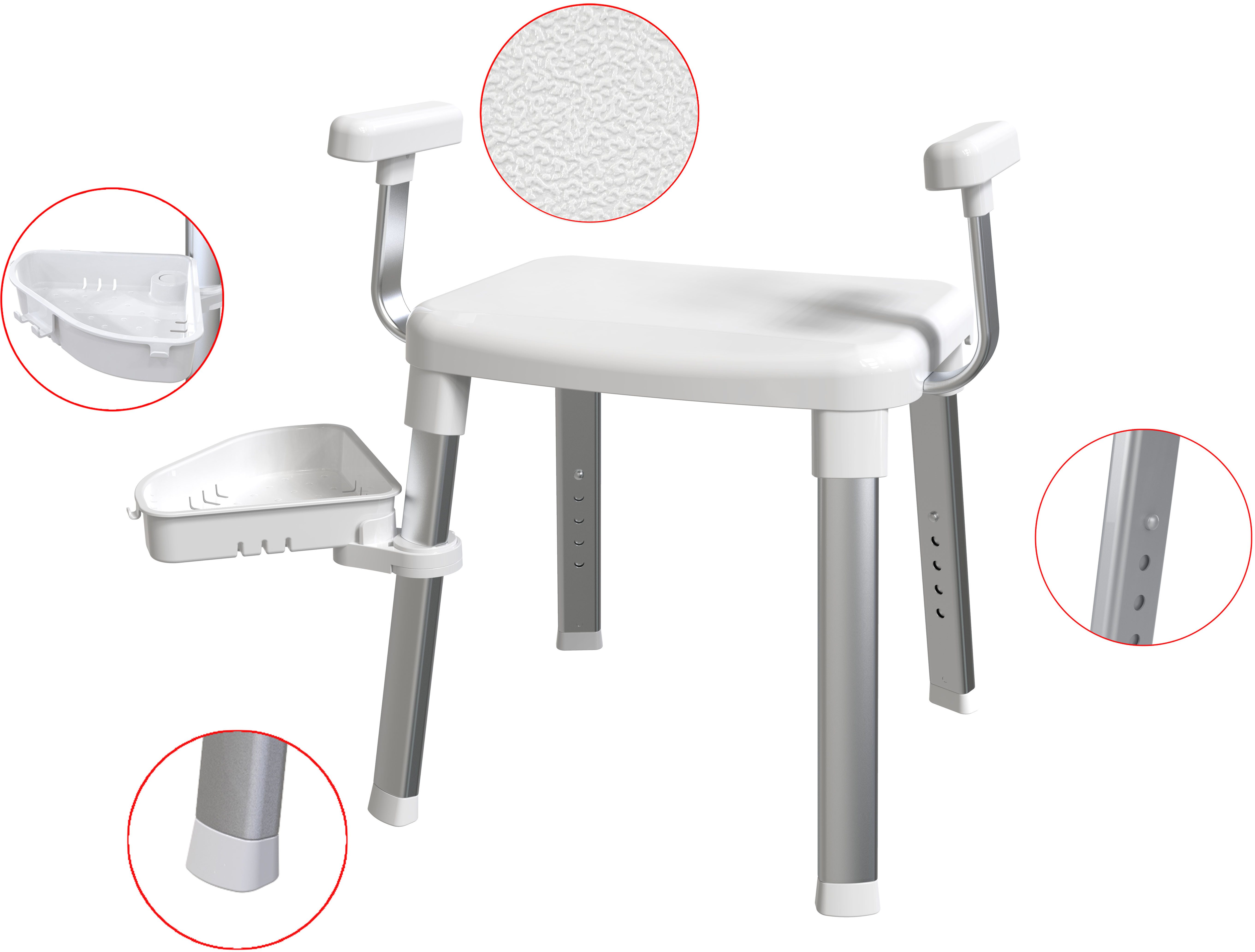 Bischof Dusch- und Badhocker Tray Comfort, belastbar bis 150 kg, Mit schwenkbarer Ablage 28x21cm und 360° drehbarer Sitzfläche