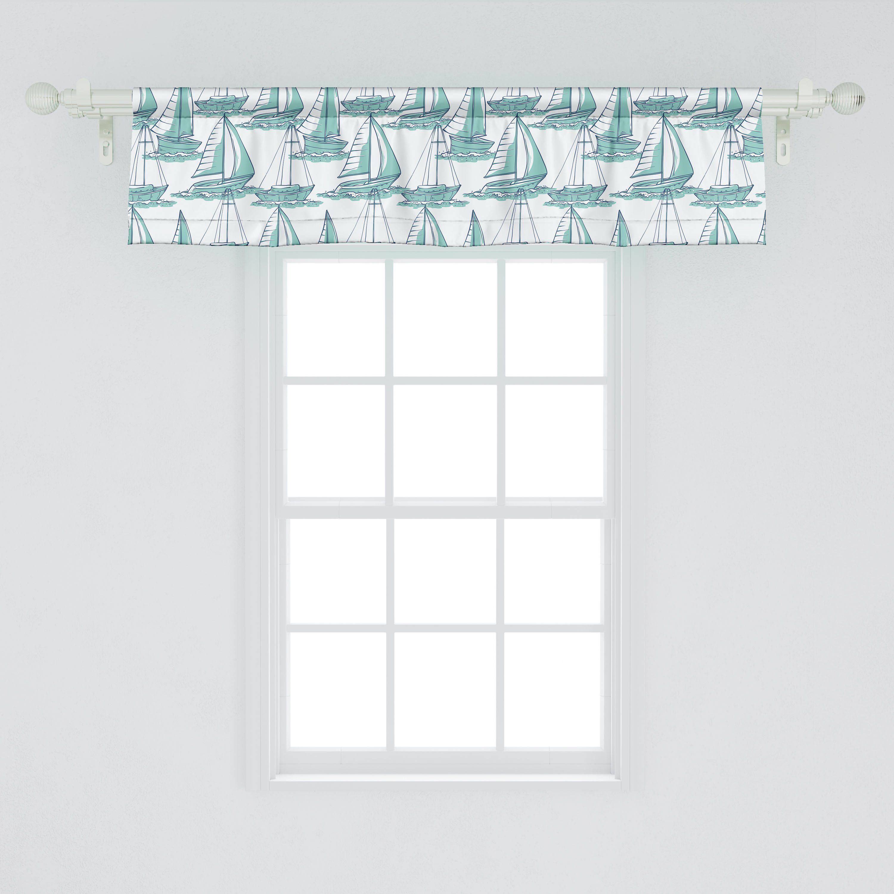 Scheibengardine Vorhang Volant für Küche Stangentasche, Sea on Abakuhaus, Schlafzimmer Segel Dekor mit Art Microfaser, Sketch Marine