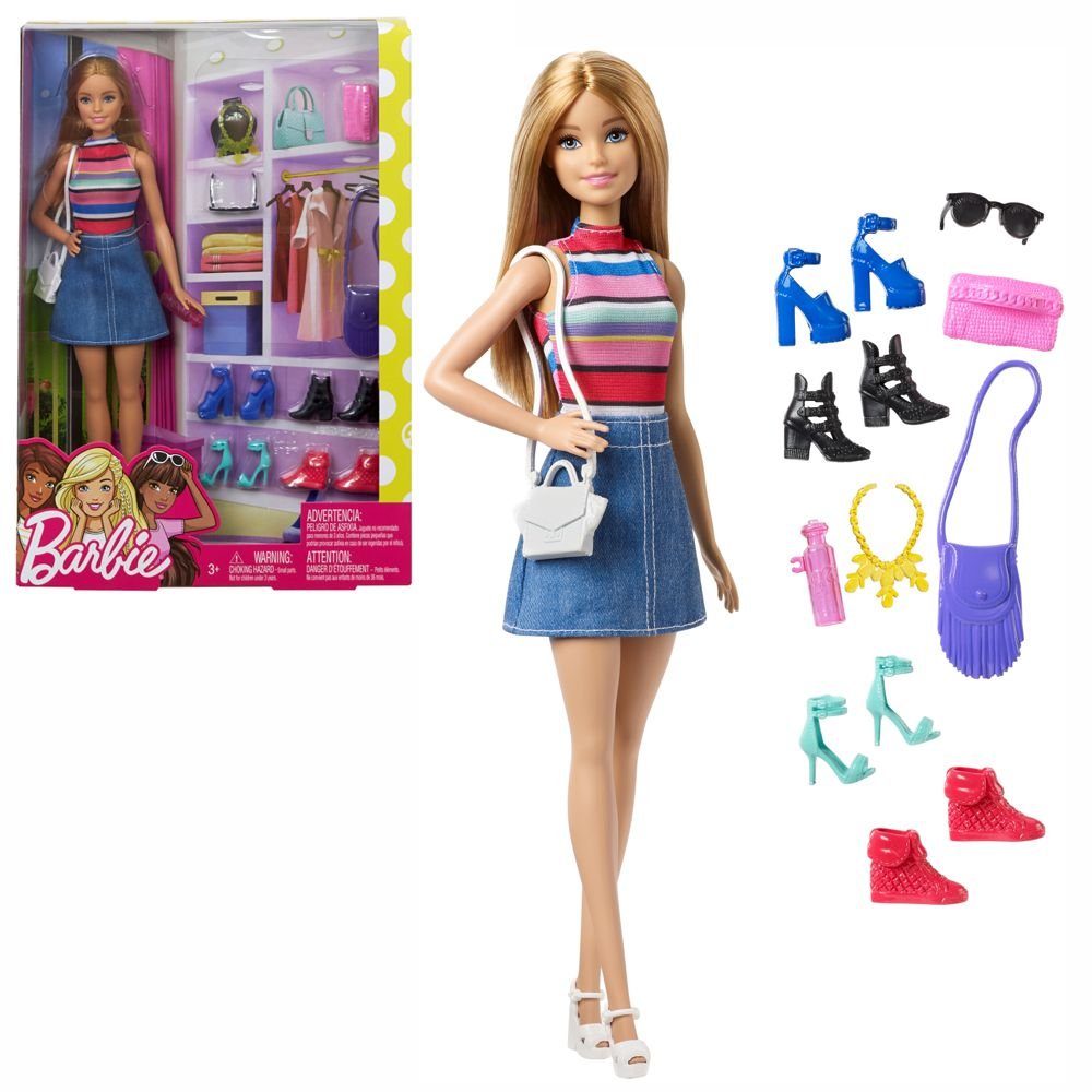 Barbie Anziehpuppe Mode-Puppe blond mit Accessoires Barbie Mattel Kleider-Set
