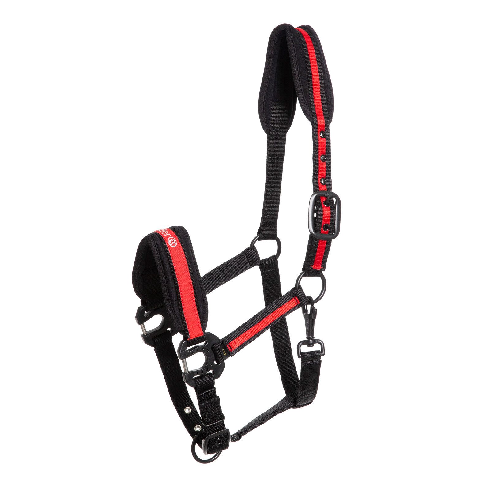 Kieffer Halfter Supreme Nylon-Halfter für Pferde - schwarz/rot - Vollblut, Nylon