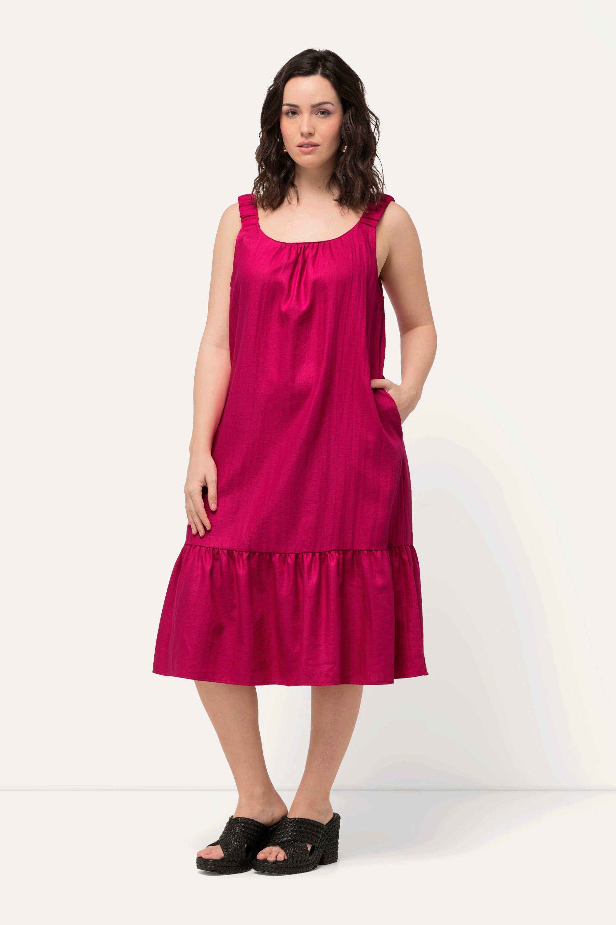 Jerseykleid Midikleid Elastikträger Rundhals ärmellos Taschen