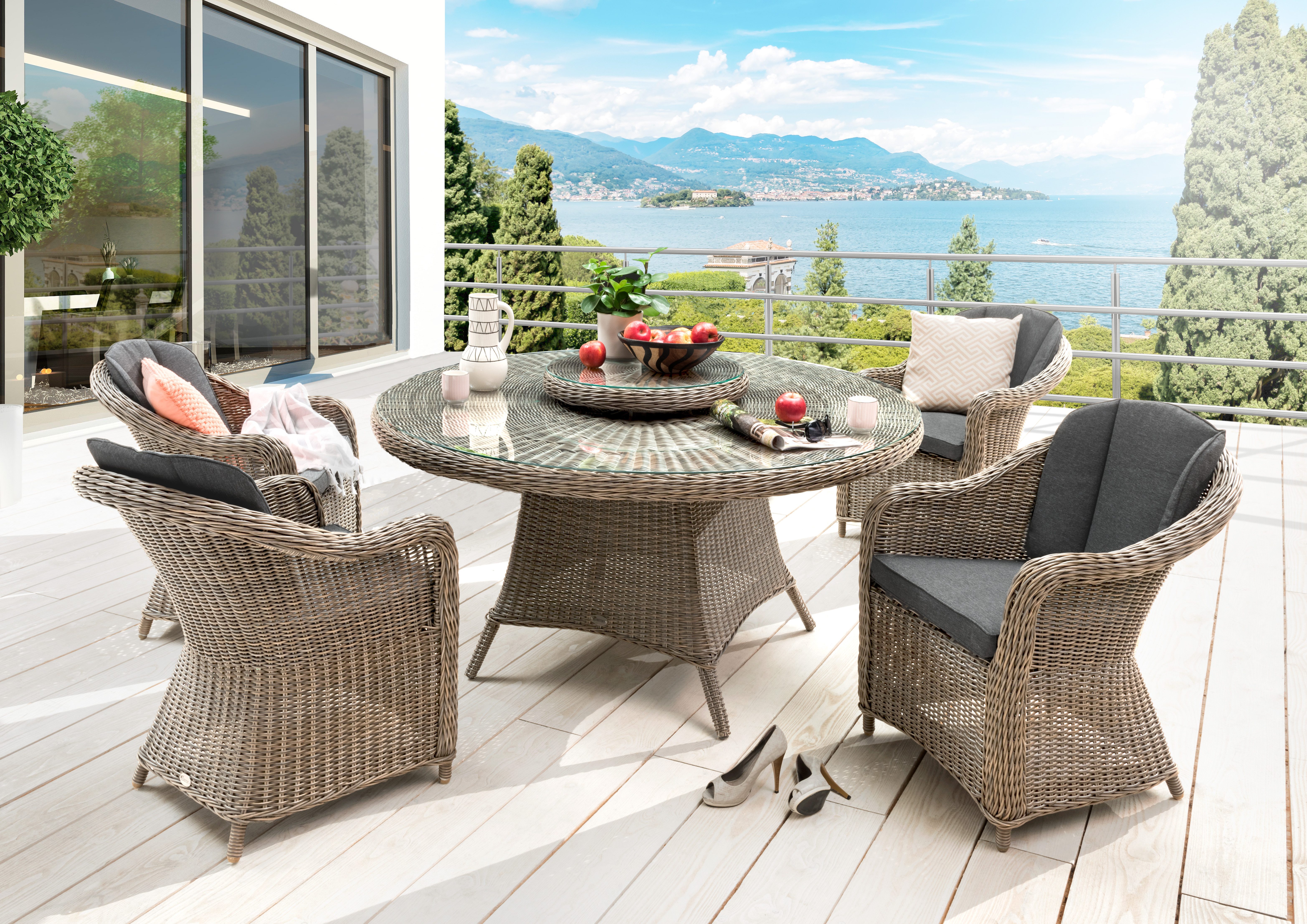 Destiny Sitzgruppe Malaga Luna, (Set, 14-tlg), bestehend aus 4x Sessel, 1x Tisch, 1x Drehteller, inkl. Auflagen
