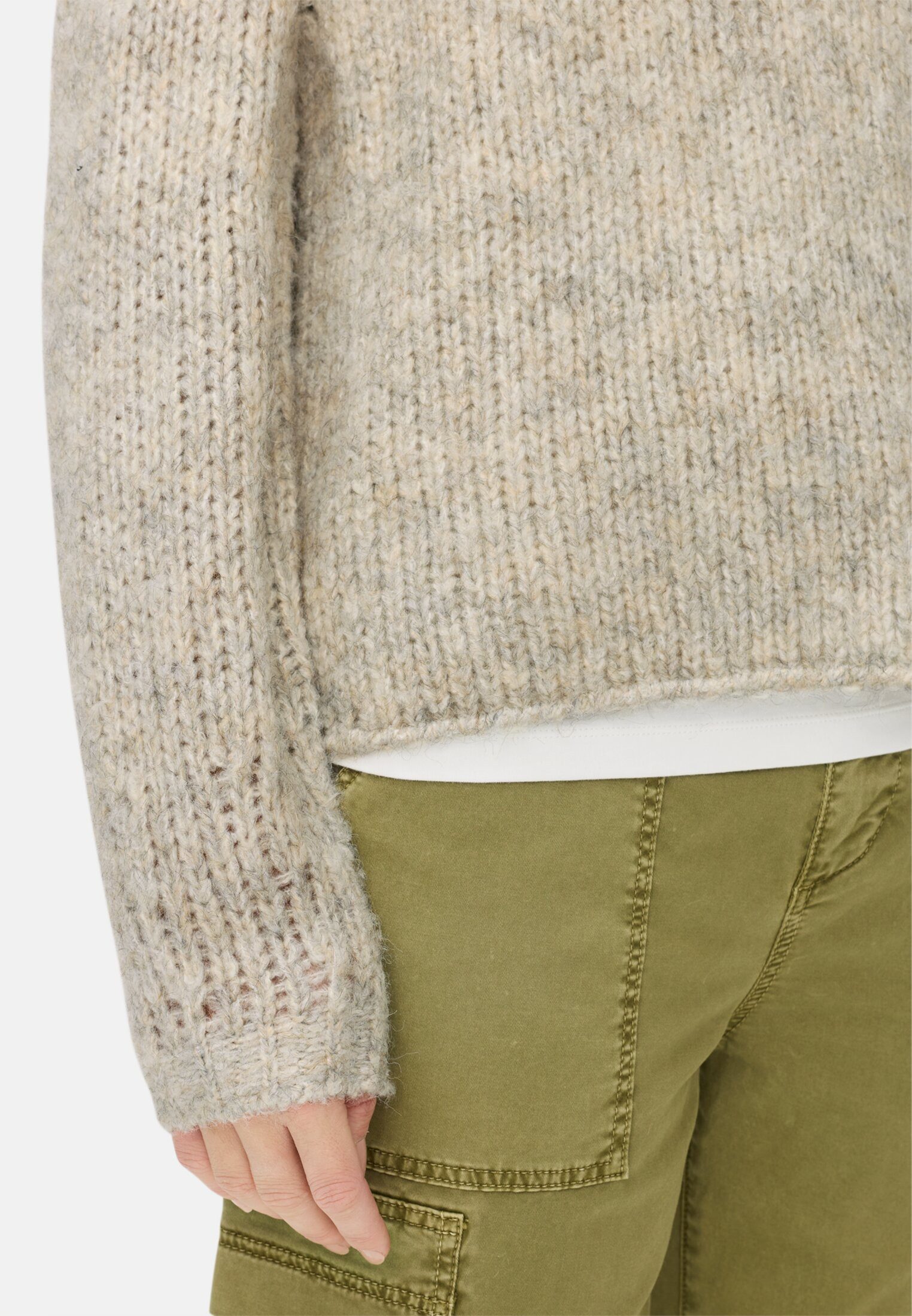 camel active Strickpullover Strickpullover mit Rundhalsausschnitt Langarm Markenlabel