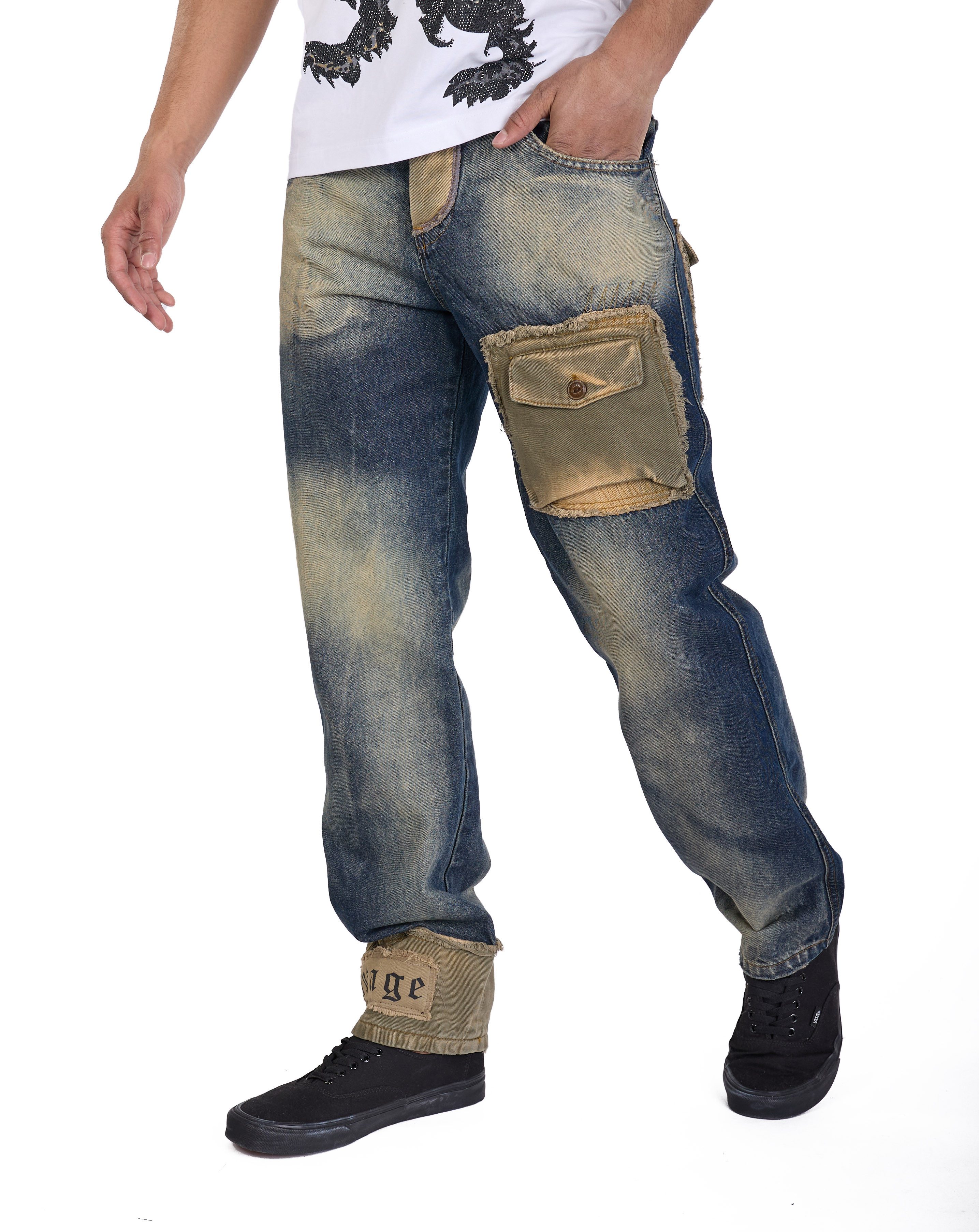 KINGZ Regular-fit-Jeans Herren Vintage Look Designer Jeans