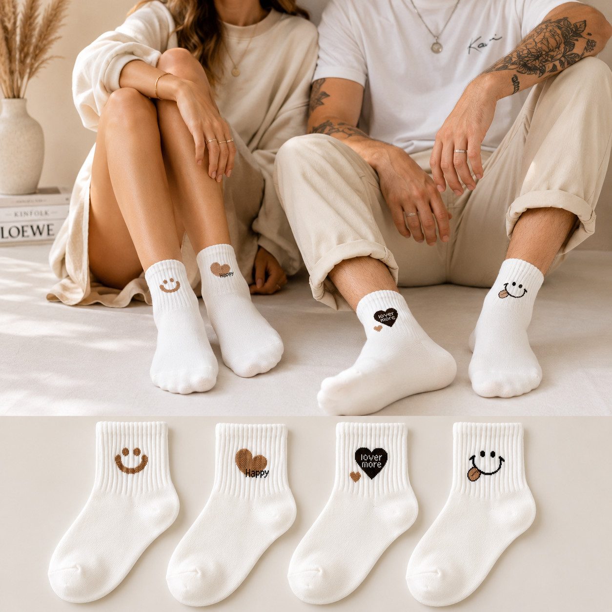 XCOAST Freizeitsocken Damen kurze Socken 5 Paar – Cartoon Smiley Happy Socks (5-Paar, 5 Paar bequeme Socken Damen) Happy Socks Damen, Sneaker Socken Damen