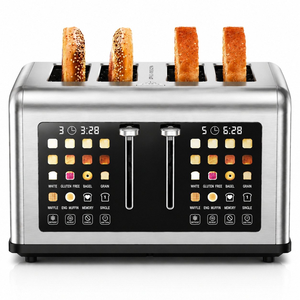 Fofile Toaster 2/4 Scheiben mit Abbruch-, Auftau- & Aufwärmfunktion, 4 kurze Schlitze, für 4 Scheiben, 1760 W, LED Anzeige, Berührungskontrolle, 8 Bräunungsstufen, 6 Brotsorten