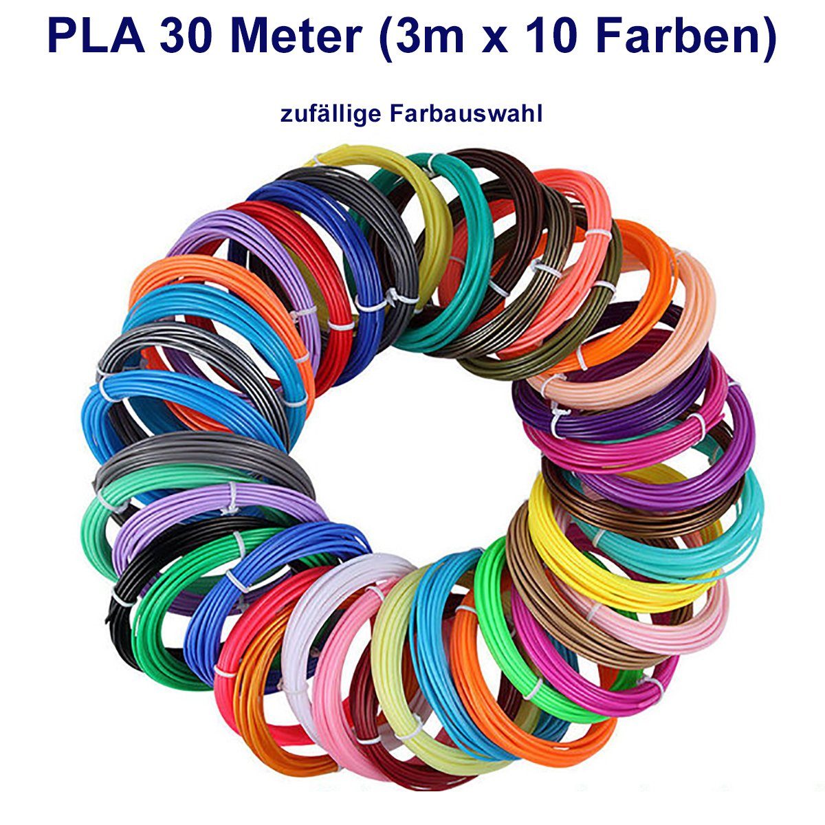 TPFNet 3D-Drucker-Stift PLA-Filament SetZubehör für 3D Drucker Stift - 3D-Malerei, Kinderspielzeug - Farb Set PLA Filament 30m (3M x 10 zufällige Farben)