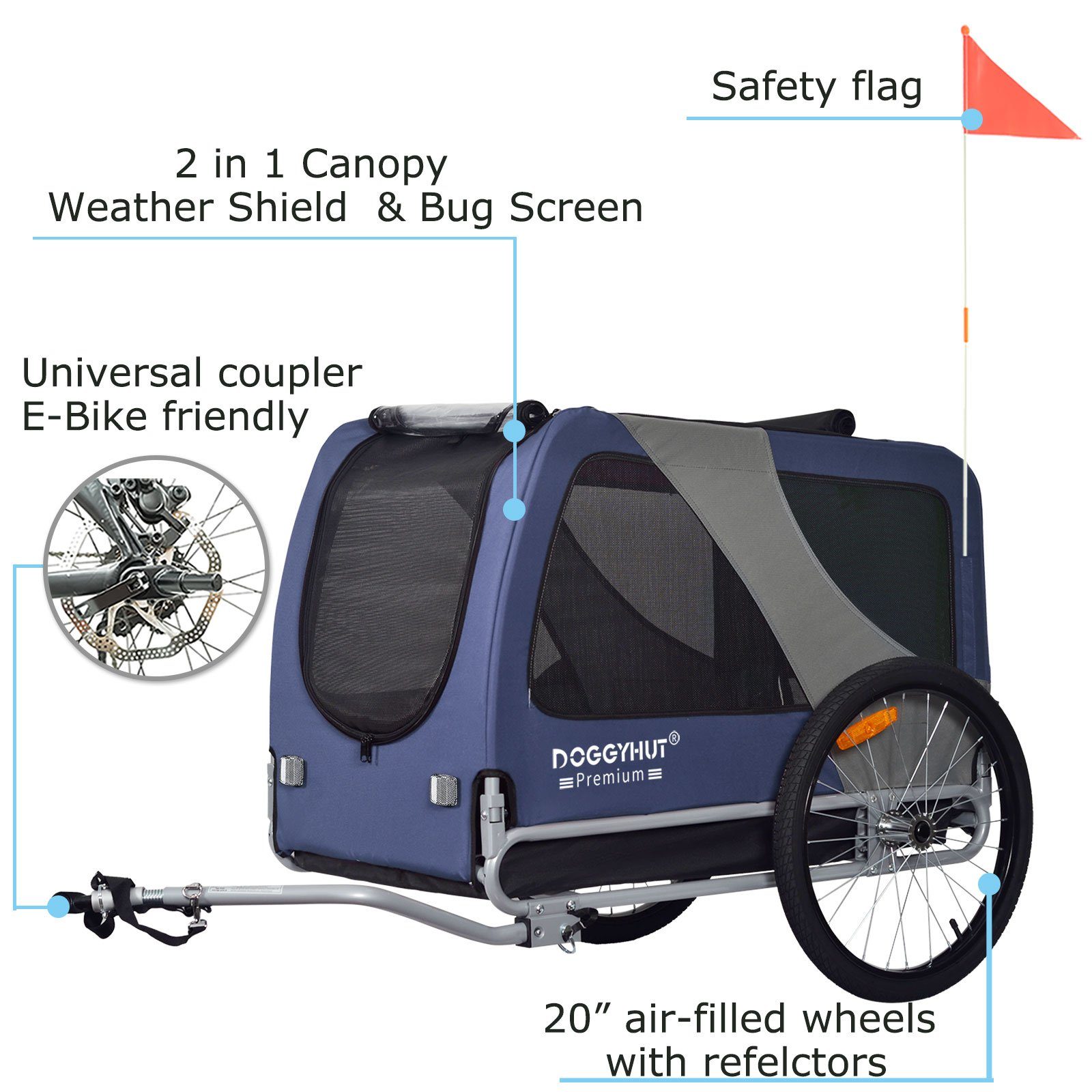 TIGGO Fahrradhundeanhänger DOGGYHUT® Hundefahrradanhänger Hundeanhänger Fahrradanhänger, Geeignet für große Hunde - Maximale Schulterhöhe des Hundes: 60 cm