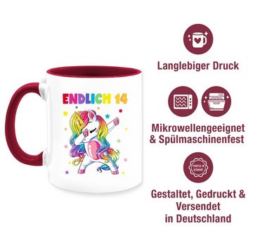 Shirtracer Tasse Endlich 14 Jahre - Vierzehn Jahre Dabbing Einhorn, Keramik, 14. Geburtstag Tasse