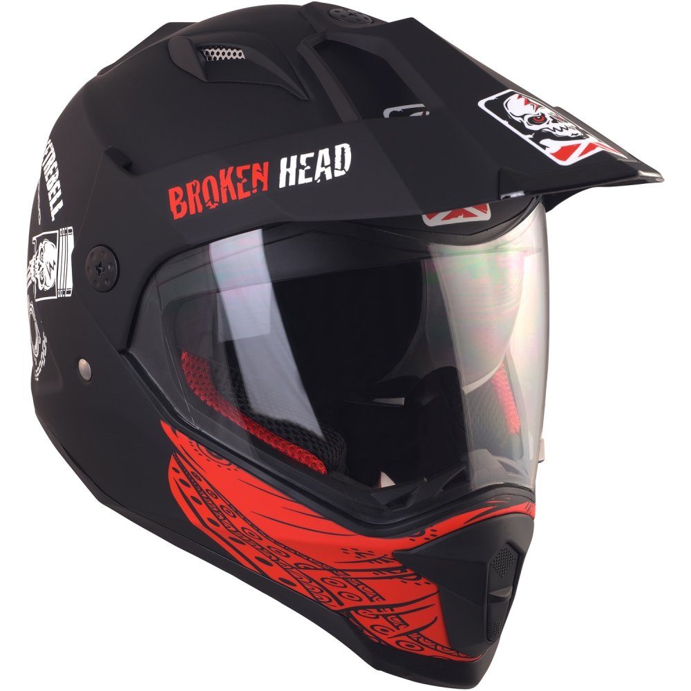 Broken Head Motorradhelm Street Rebel rot Enduro, inkl. Sonnenblende