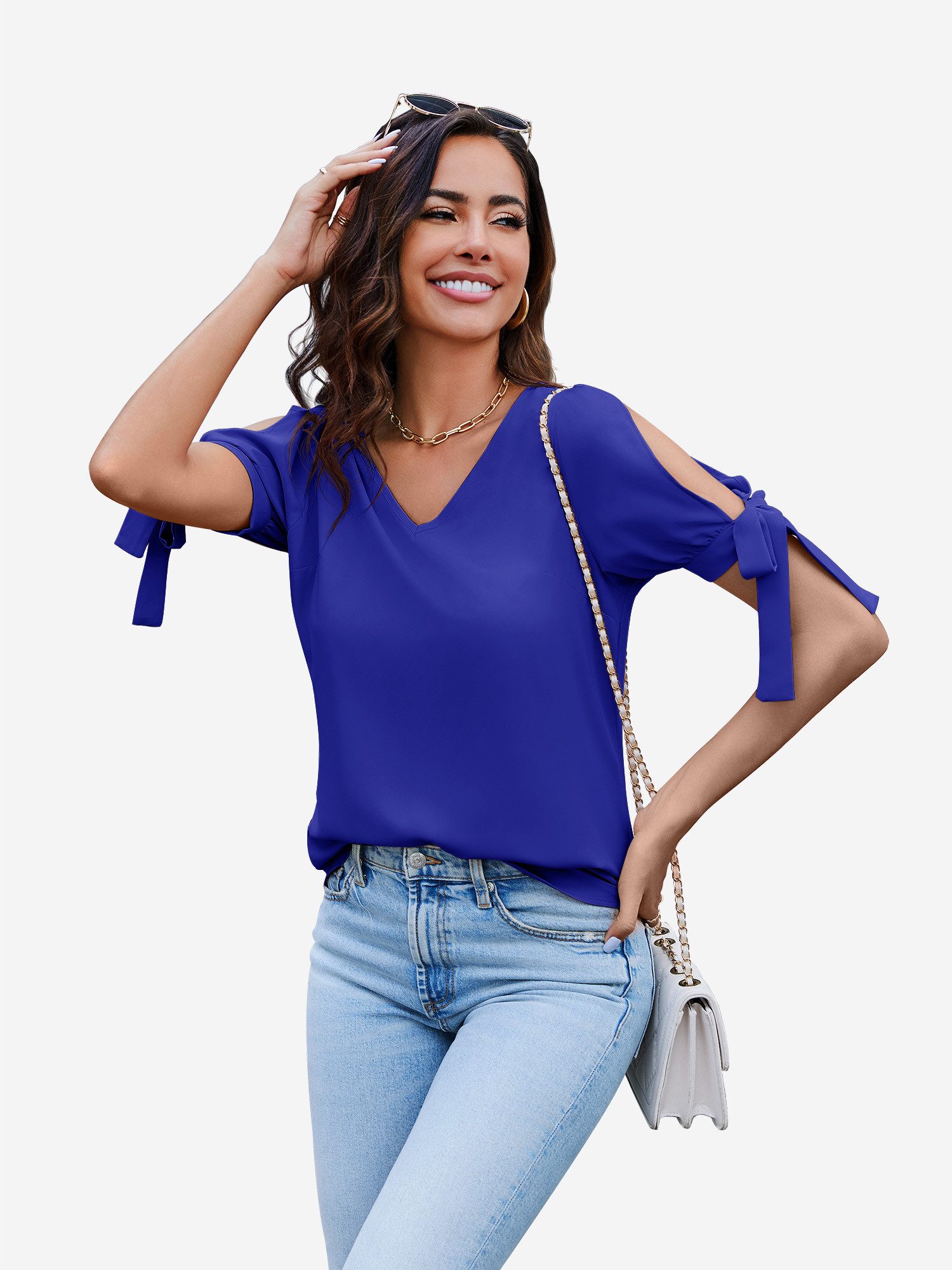 Imily Bela Shirtbluse Damen Schulterfreies Oberteil (Packung, 1-tlg., 1per-Pack) Einfarbig