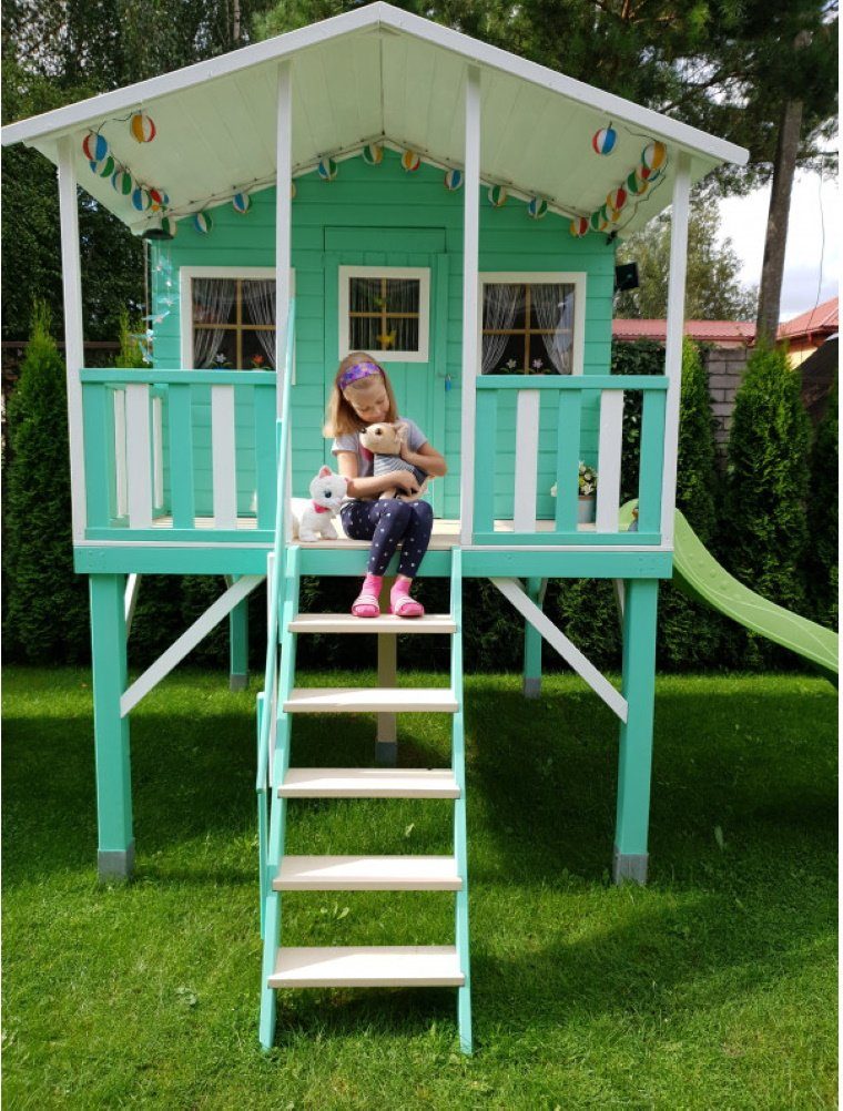 bv-vertrieb Spielhaus Kinderspielhaus Spielhaus Spielhütte aus Holz mit  Rutsche - (3997)