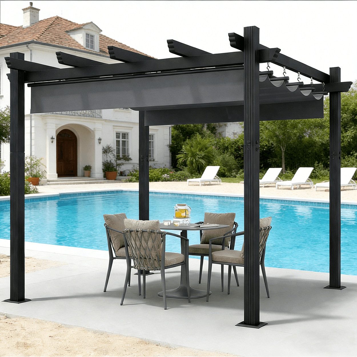 HOMALL Pavillon Pergola 3x3/3x4m Gartenpavillon Pavillon mit Aluminiumrahmen, (300x300 cm, 180g PA-beschichtet UV-Schutz, Das Schiebedach mit Magnetverschluss für Gärten, Terrassen), Manuell verstellbares Schiebedach