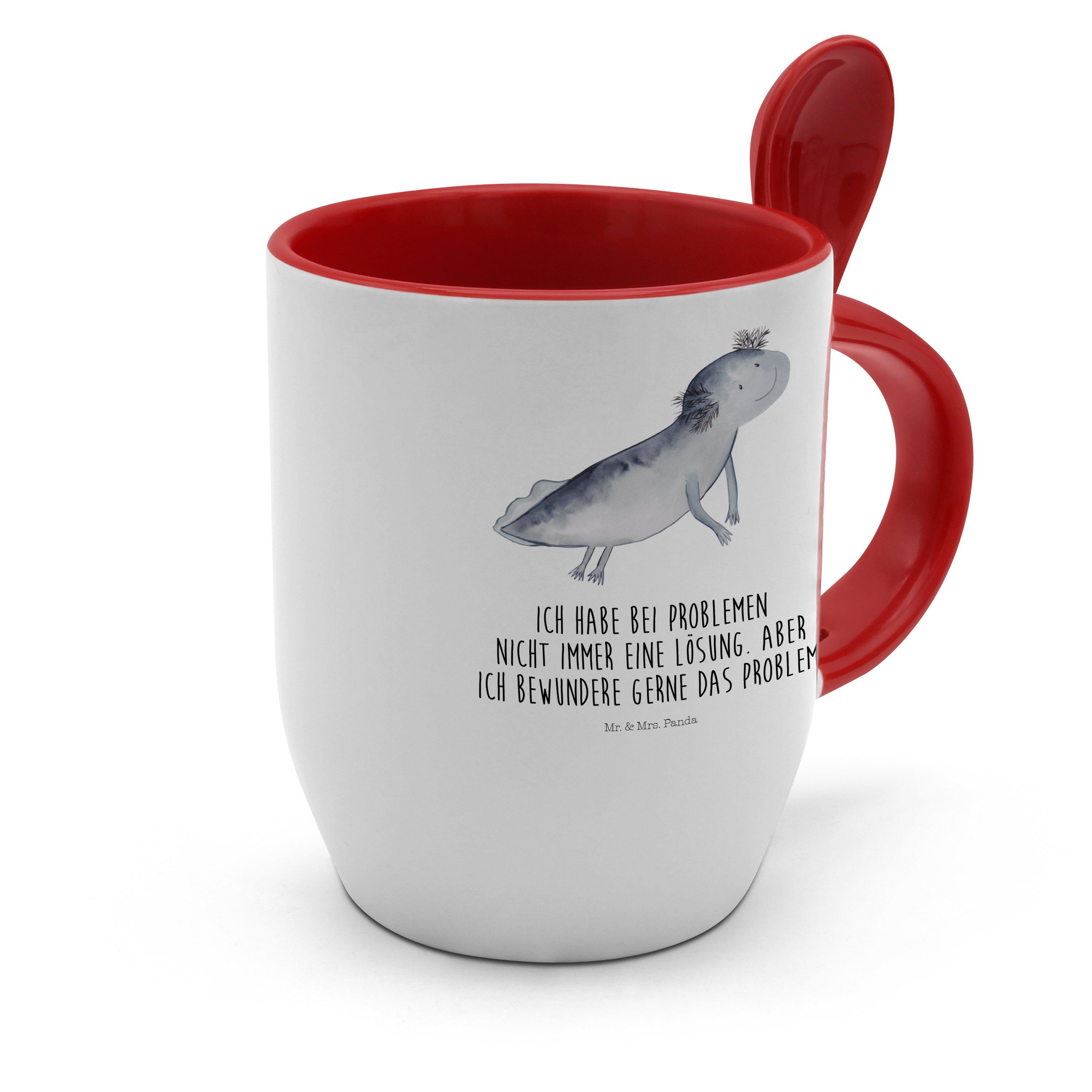 Tasse Lurch, schwimmt Mr. & Lösungen, Geschenk, Axolotl mit - Keramik Weiß Mrs. Panda - Tasse Spruch,