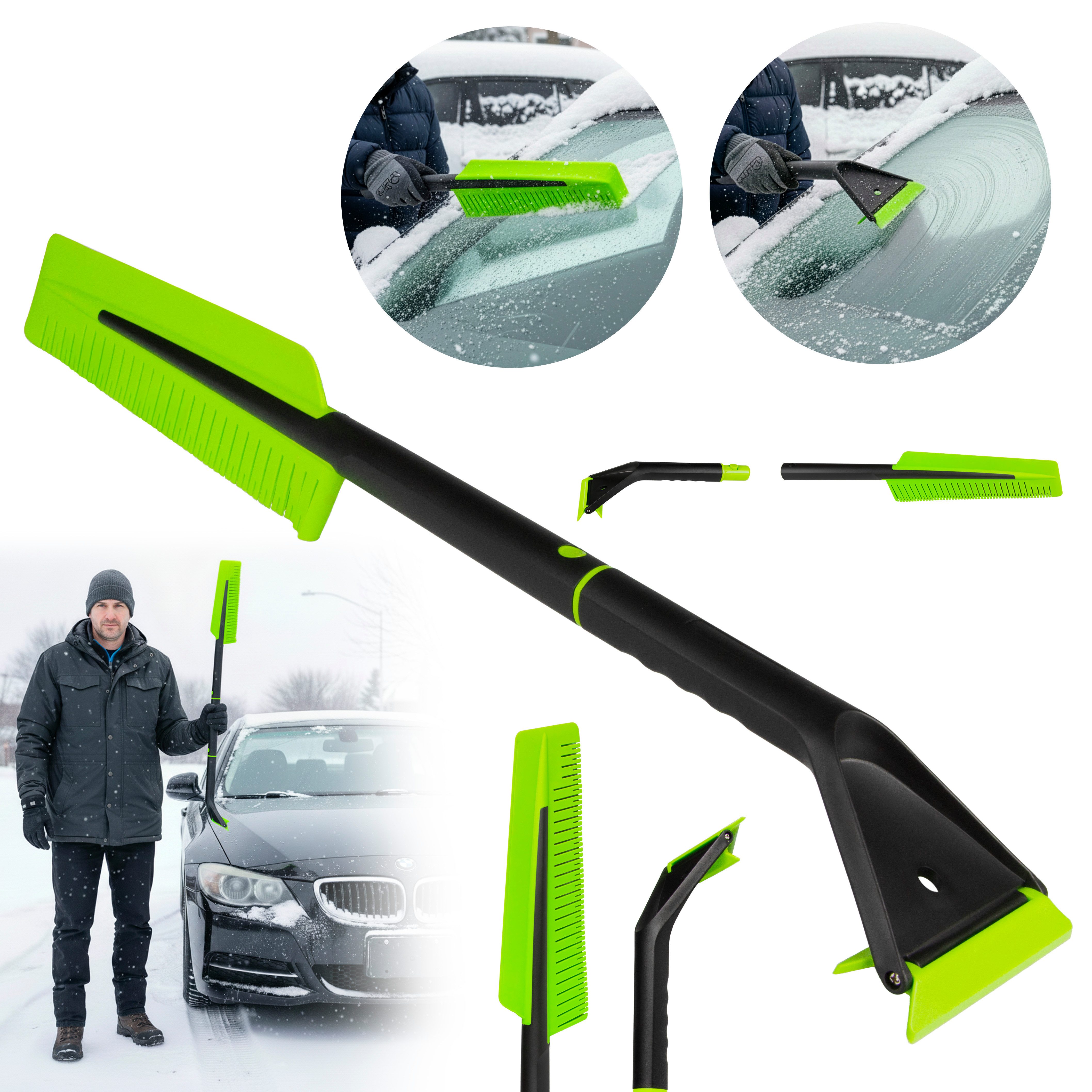 Prima-Online Eiskratzer Eiskratzer mit Schneebesen 3-in-1 – Auto Scheibenreiniger 66 cm