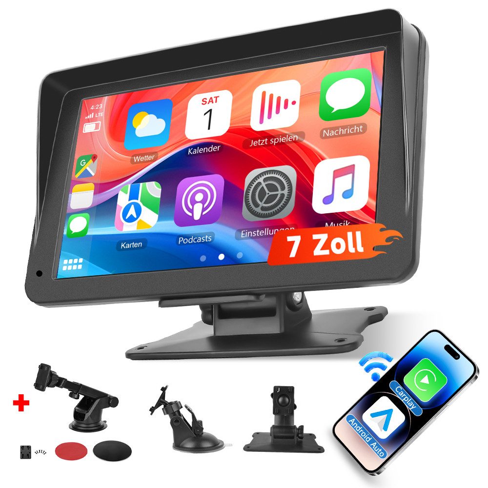 Hikity Kabelloses Apple Carplay & Android Auto, 7-Zoll CarPlay Display Navigationsgerät