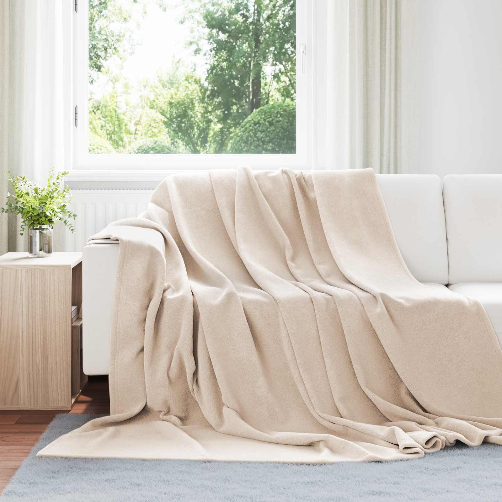 Wohndecke 220 x 240 cm Wohndecke Kuscheldecke Fleecedecke Überwurfdecke Beige 2, vidaXL