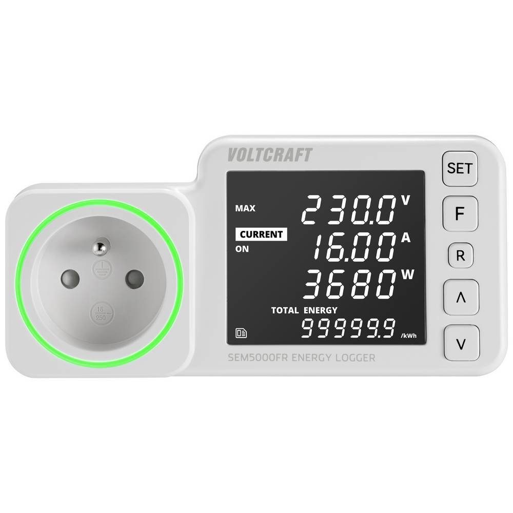 VOLTCRAFT Energiekostenmessgerät Energie-Logger VC-12936575, Kostenprognose, Alarmfunktion, Stromtarif einstellbar