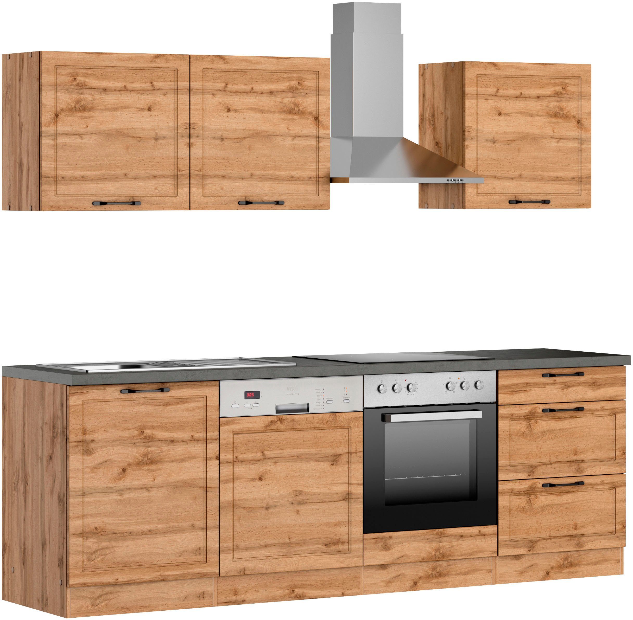 KOCHSTATION Küchenzeile KS-Lani, mit MDF-Fronten, Breite 240 cm, wahlweise mit E-Geräten, Höhen-Ausgleichsfüße 0-4 cm
