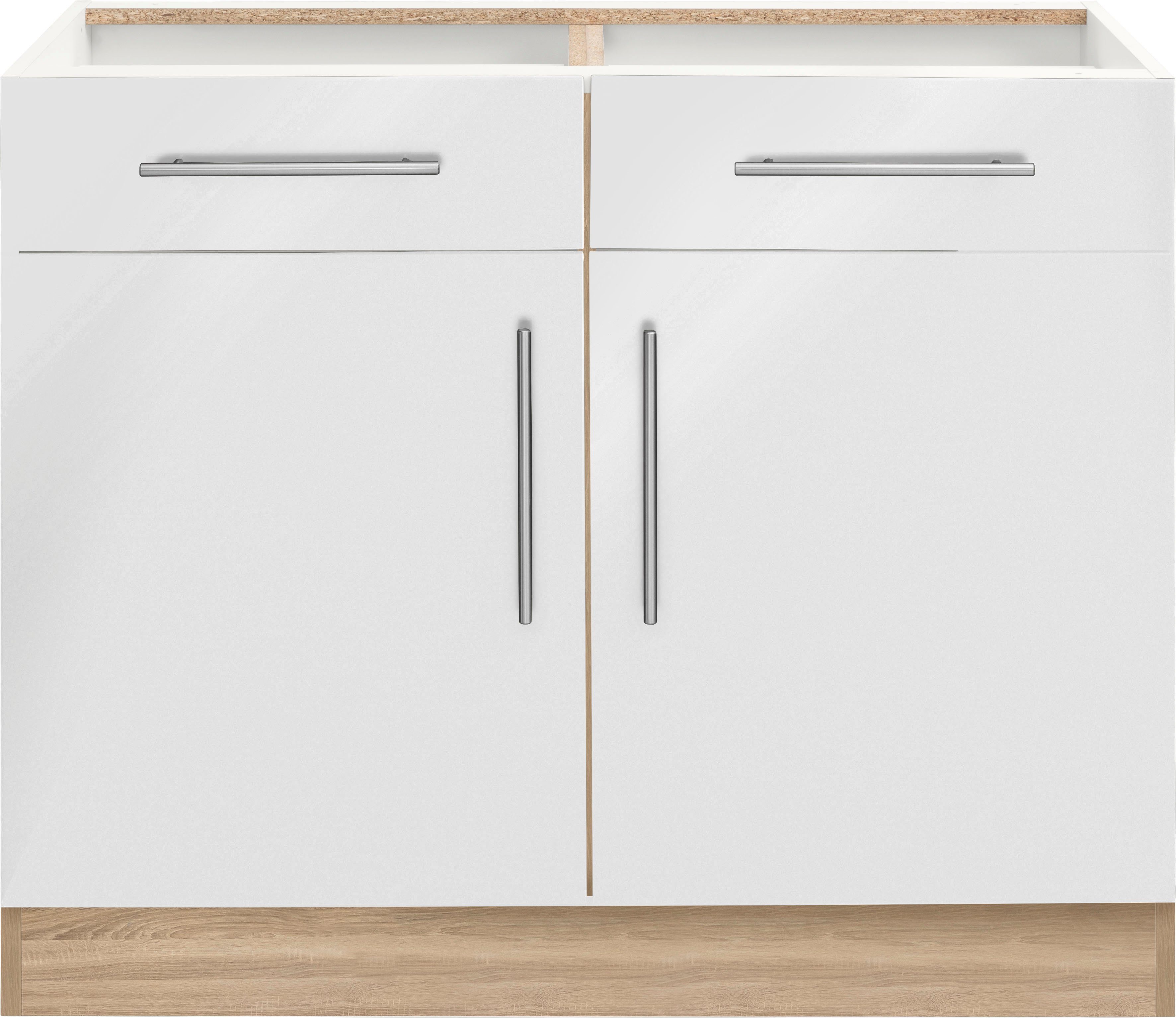 wiho Küchen Unterschrank Cali 100 cm breit, ohne Arbeitsplatte Front: Weiß matt, Korpus: Sonoma eichefarben | Eichefarben