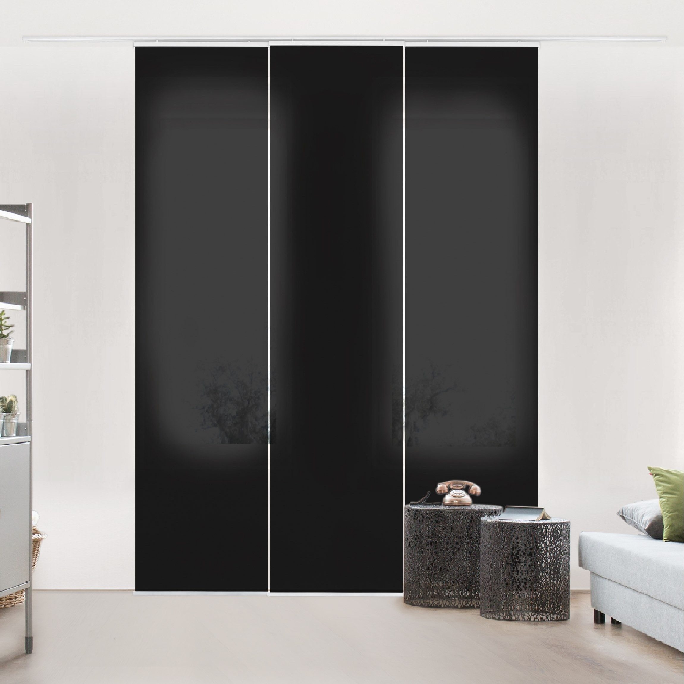 Bilderdepot24 Schiebegardine modern Flächenvorhang blickdicht Tiefschwarz, günstig online kaufen