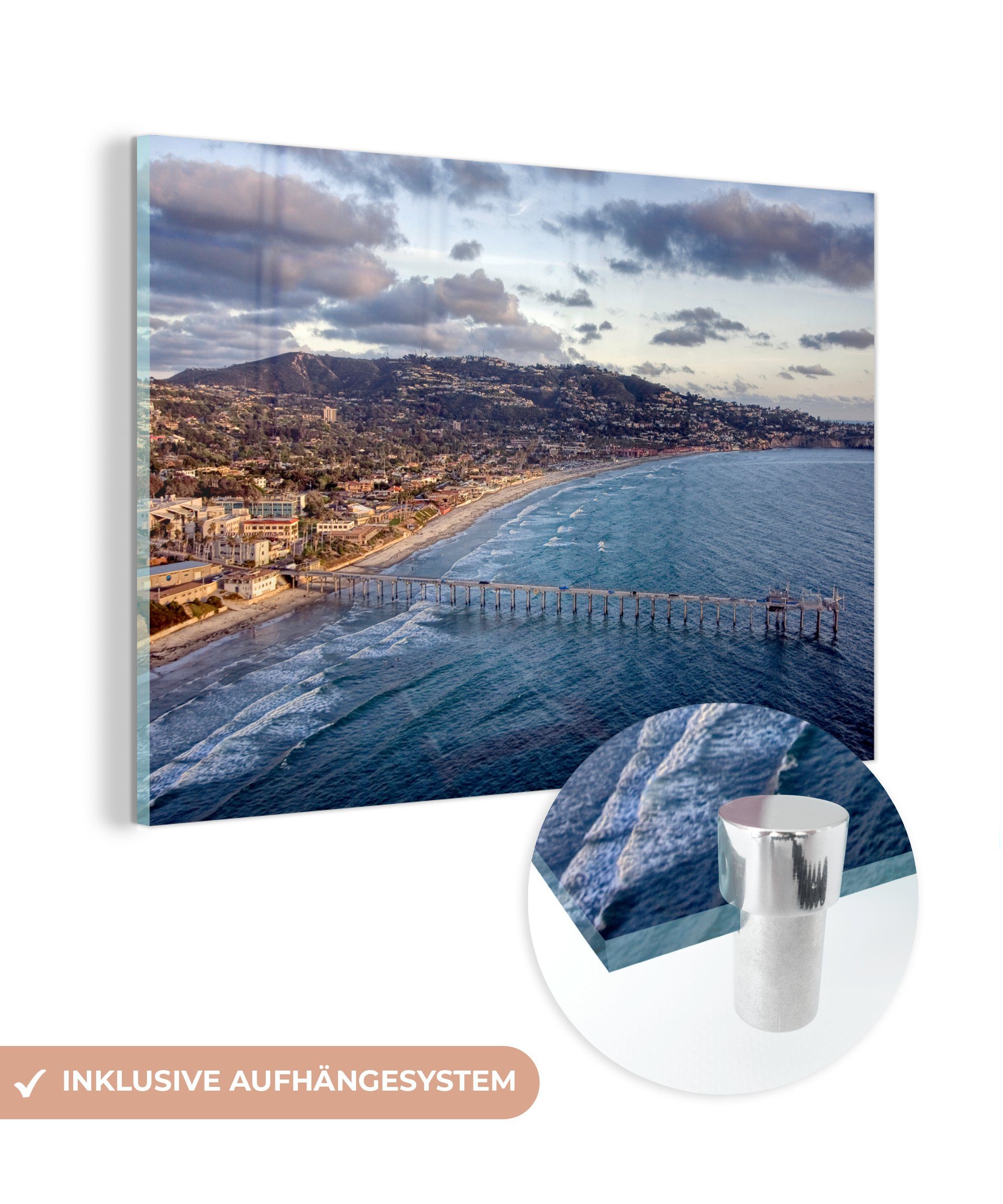 MuchoWow Acrylglasbild Pier - Küste - San Diego, (1 St), Acrylglasbilder Wohnzimmer & Schlafzimmer