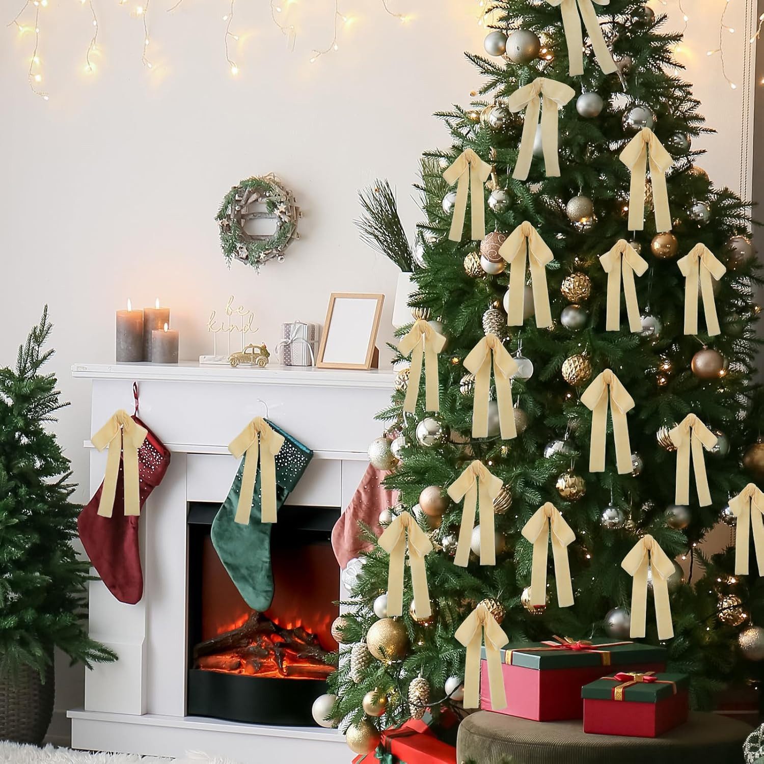 Coonoor Christbaumschmuck 12 Stück Weihnachtsschleifen Vintage-Samtband Geschenkschleifen, Für Weihnachtsbaum, Geschenkverpackungen, Girlanden, Kamin, Treppen