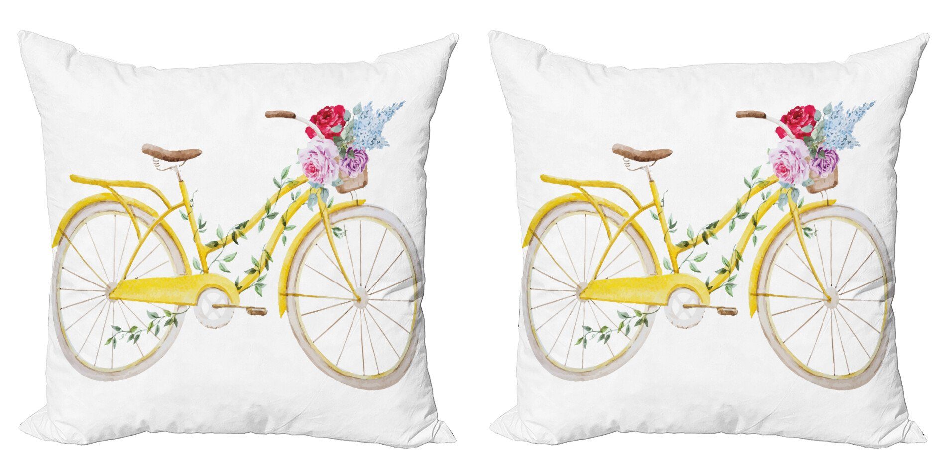 Kissenbezüge Modern Accent Doppelseitiger Digitaldruck, Abakuhaus (2 Stück), Jahrgang Fahrrad mit Blumen