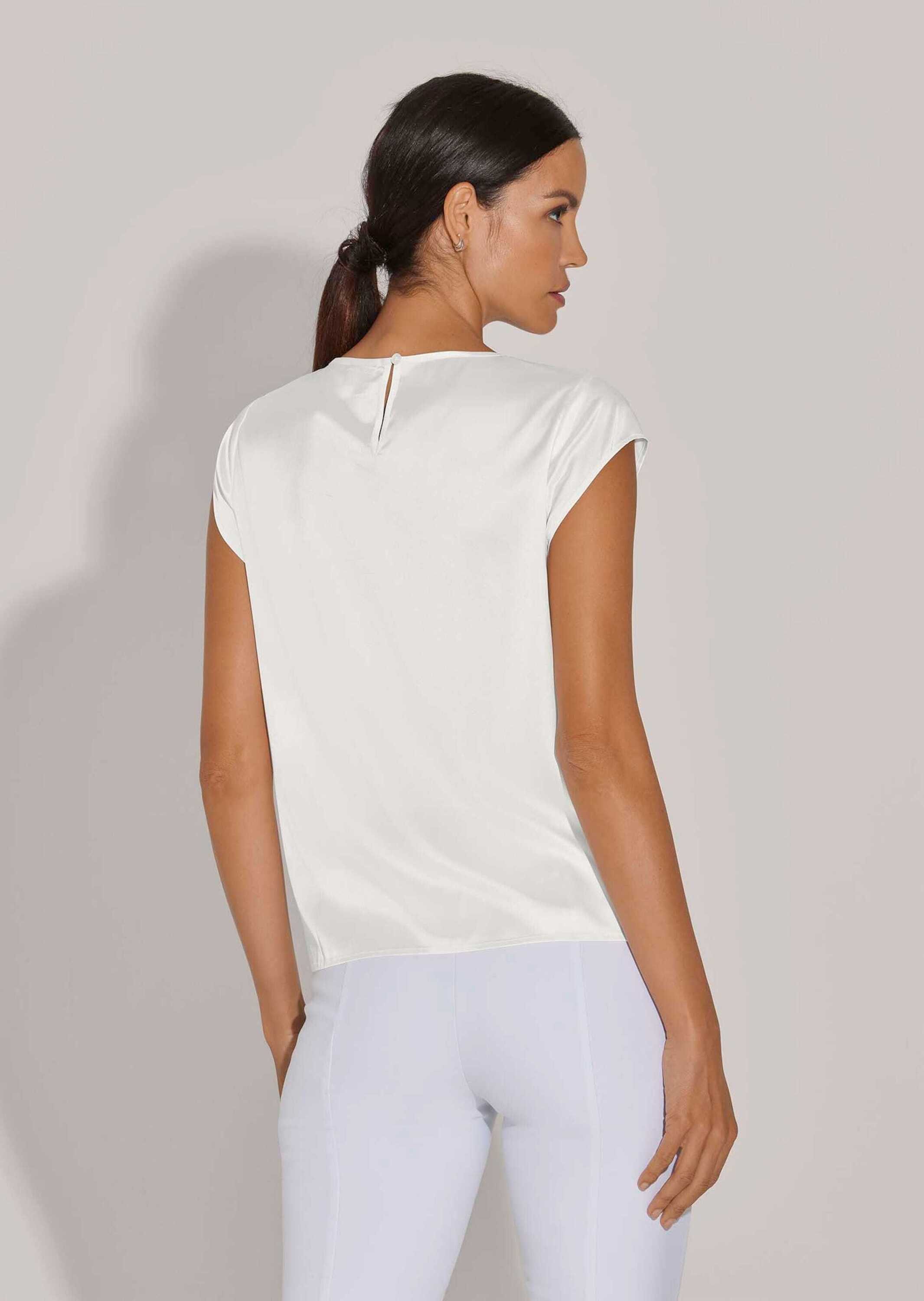 MADELEINE Shirtbluse Elegante Satinbluse in A-Linie Schimmernde Businessbluse mit gekräuseltem Rundhals und Kappärmeln