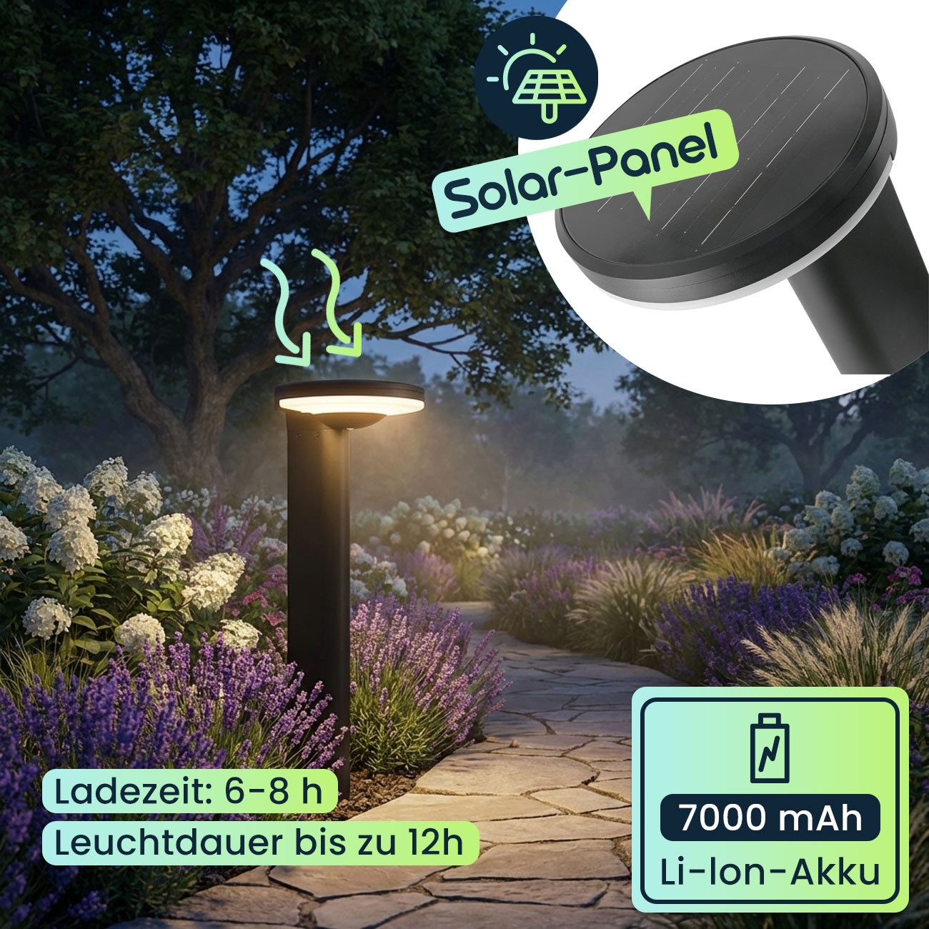 shop'n smile ideoon LED Solarleuchte LED Solarleuchte aus Aluminium in Schwarz 300lm helle SMD-LEDs, LED, Warmweiss, Einfache Montage - unabhängig vom Stromanschluss und Verkabelung
