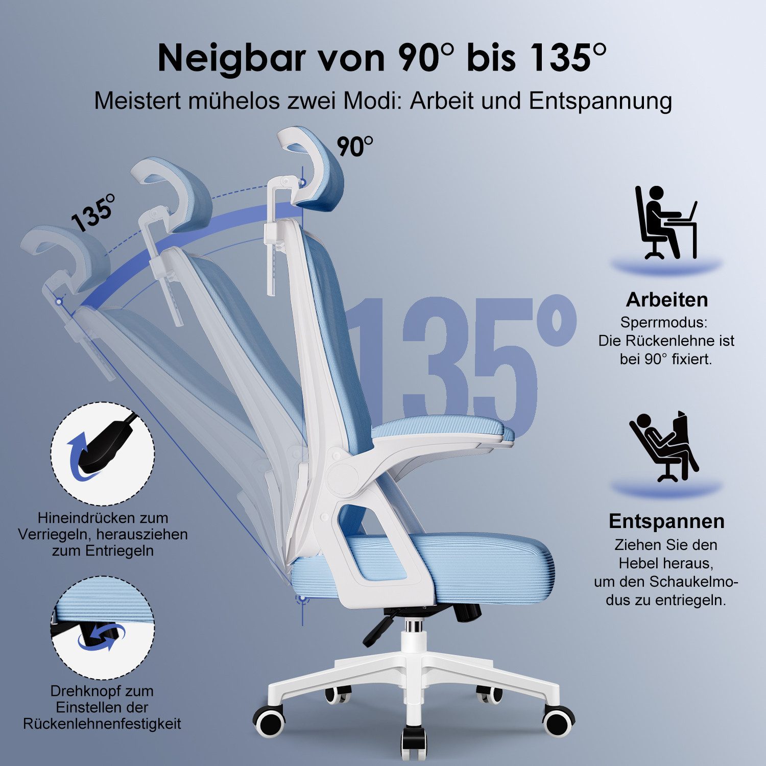 Homimaster Bürostuhl Ergonomischer Bürostuhl, Schreibtischstuhl mit Klappba günstig online kaufen