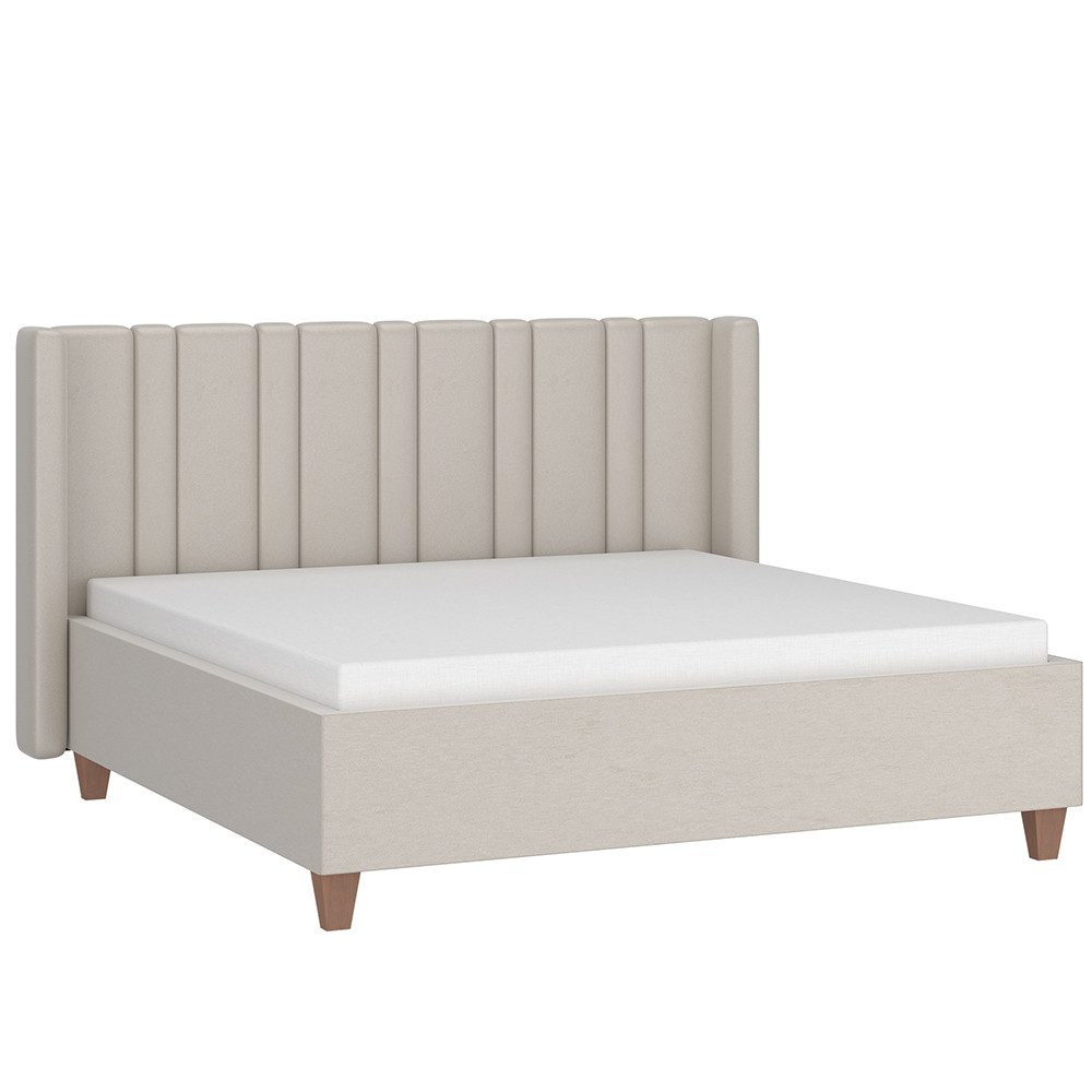Lomadox Bett ALPINE-129, Liegefläche 160x200 cm in Samtbeige, aufklappbarer Bettkasten, Kopteil