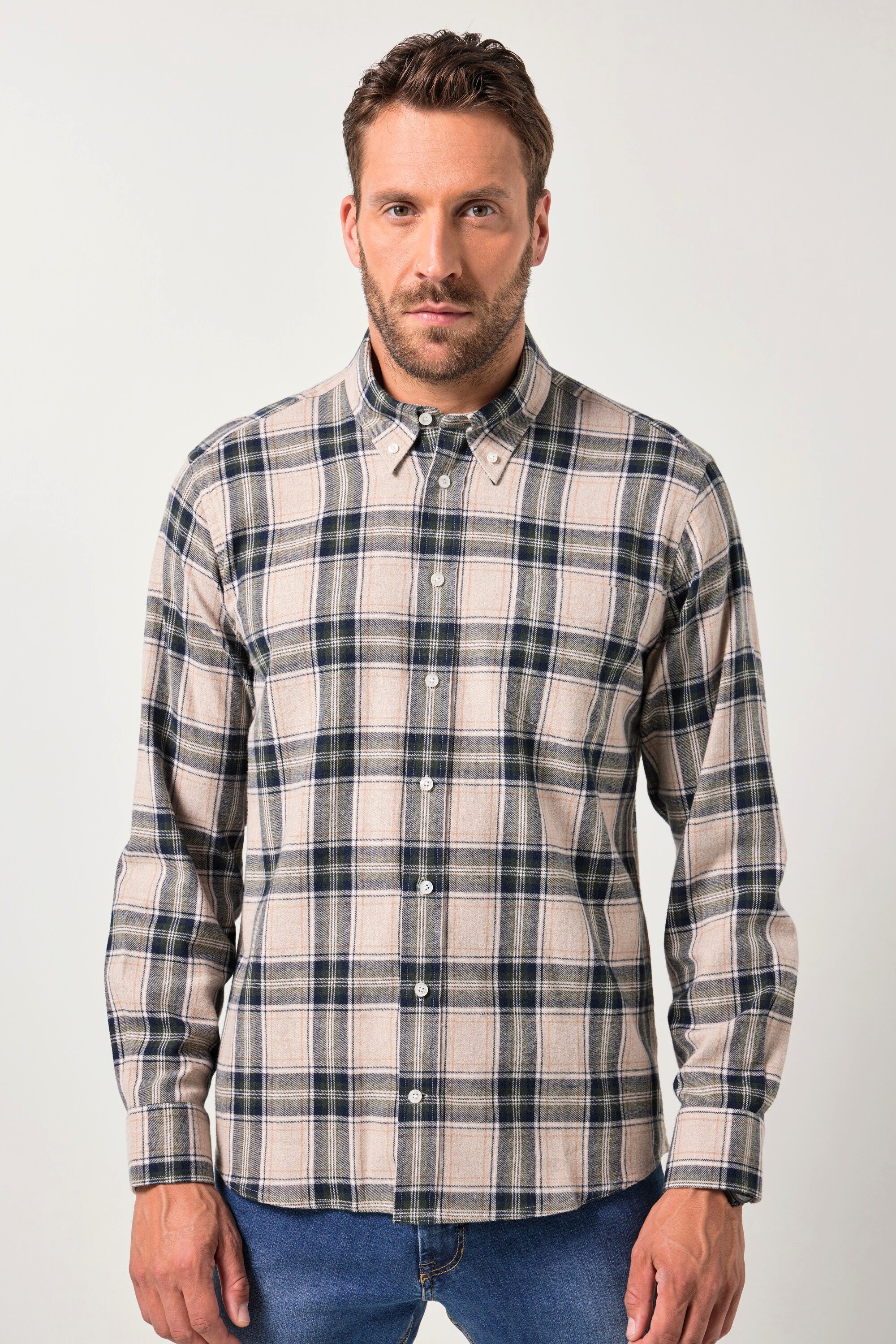 Businesshemd Karo-Flanellhemd Langarm Buttondown-Kragen