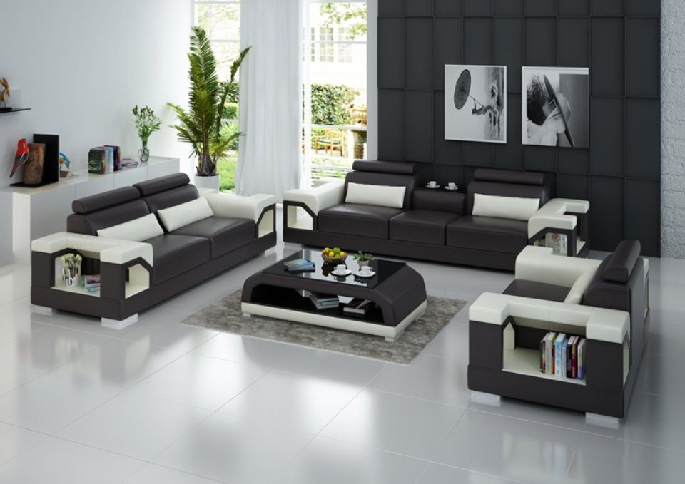 Couch Garnitur Europe in Sofa Beige JVmoebel Sofa Polster 3+2+1 Leder Couchen, Made