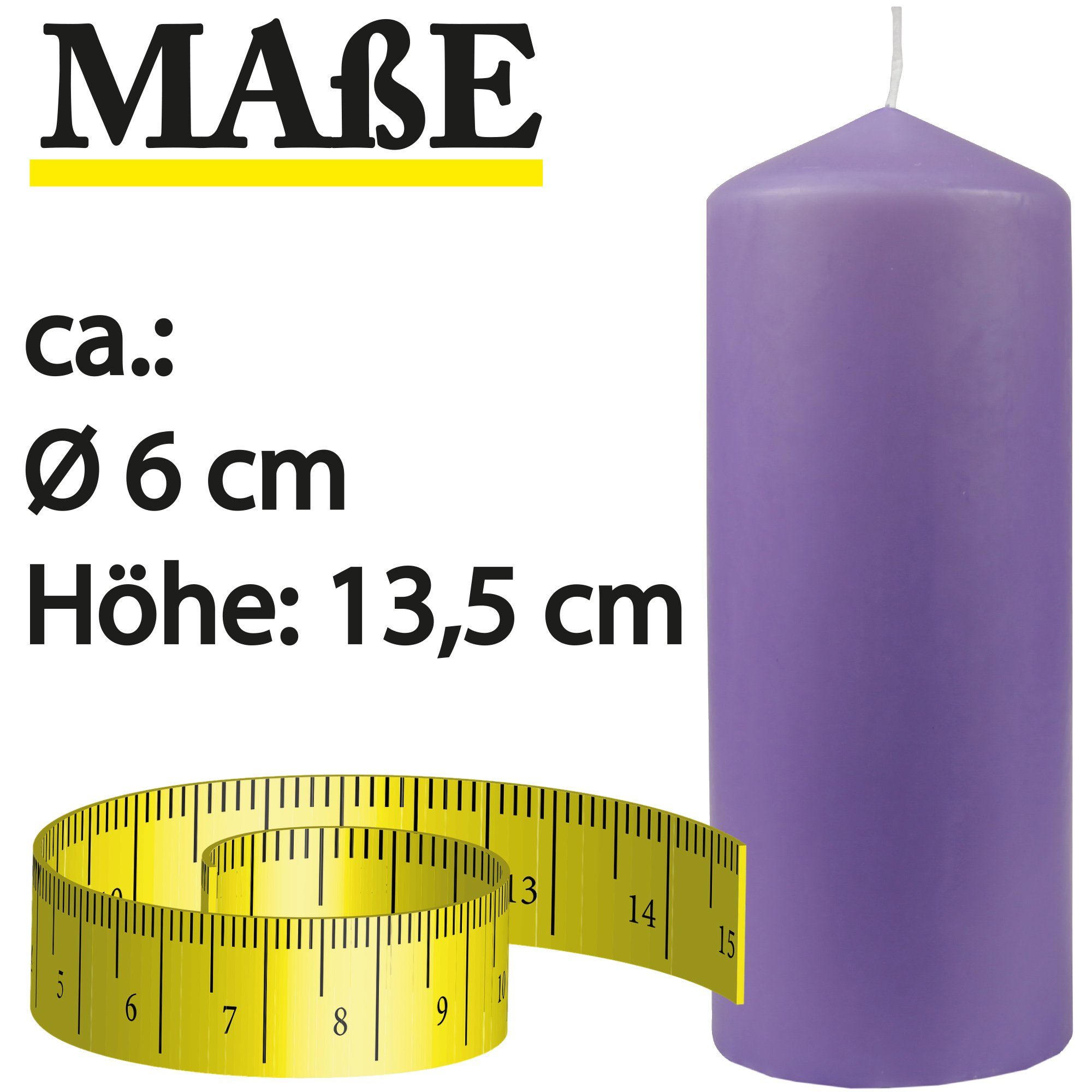 - x Lila 13,5cm HS Candle in Kerze Stumpenkerze Blockkerze Ø6cm Farben vielen Wachskerzen (3-tlg),