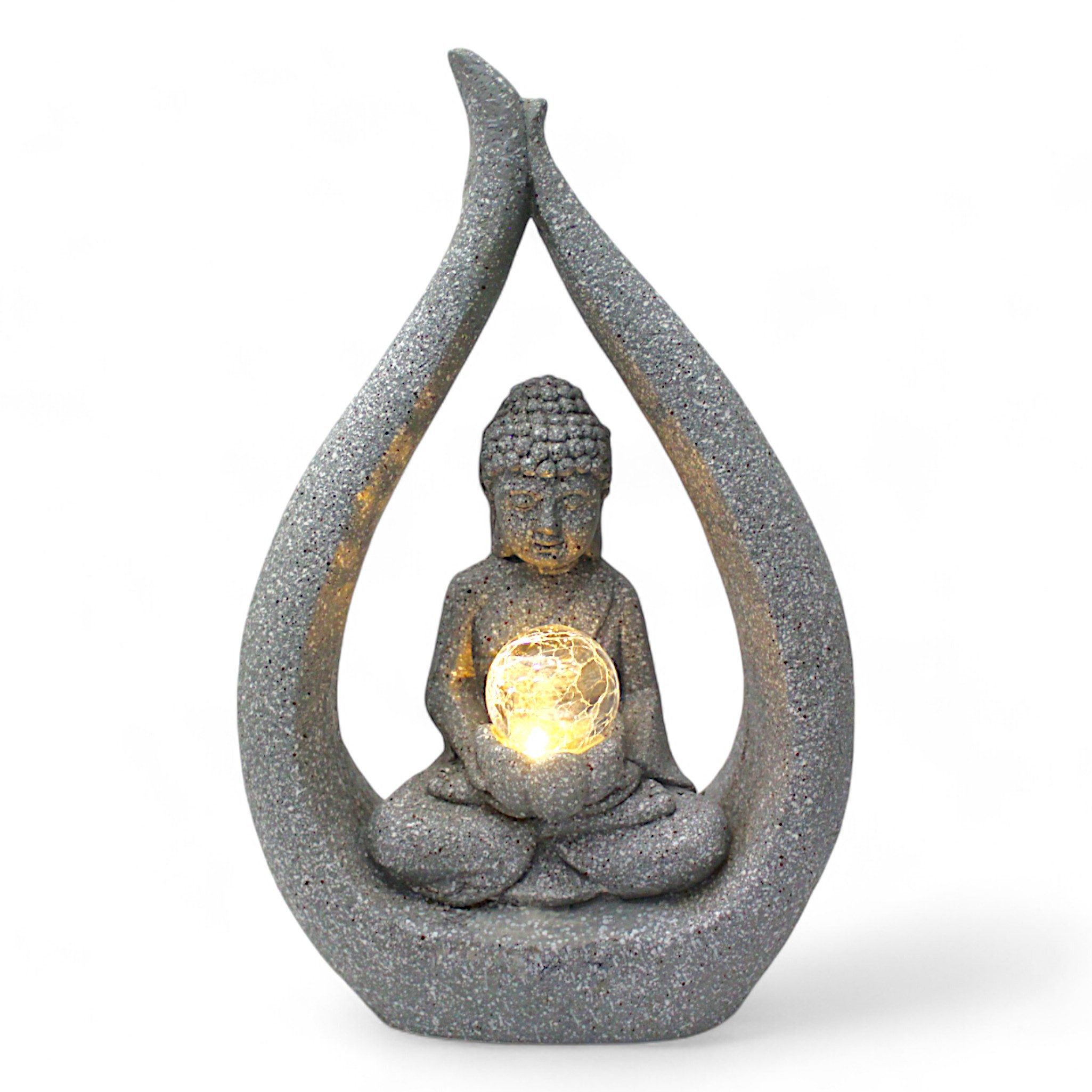 Arnusa Gartenfigur Solarleuchte Buddha Granit-Optik 46 cm Gartenfigur Statue beleuchtet, (mit Glaskugel), warmweiß Gartenskulptur