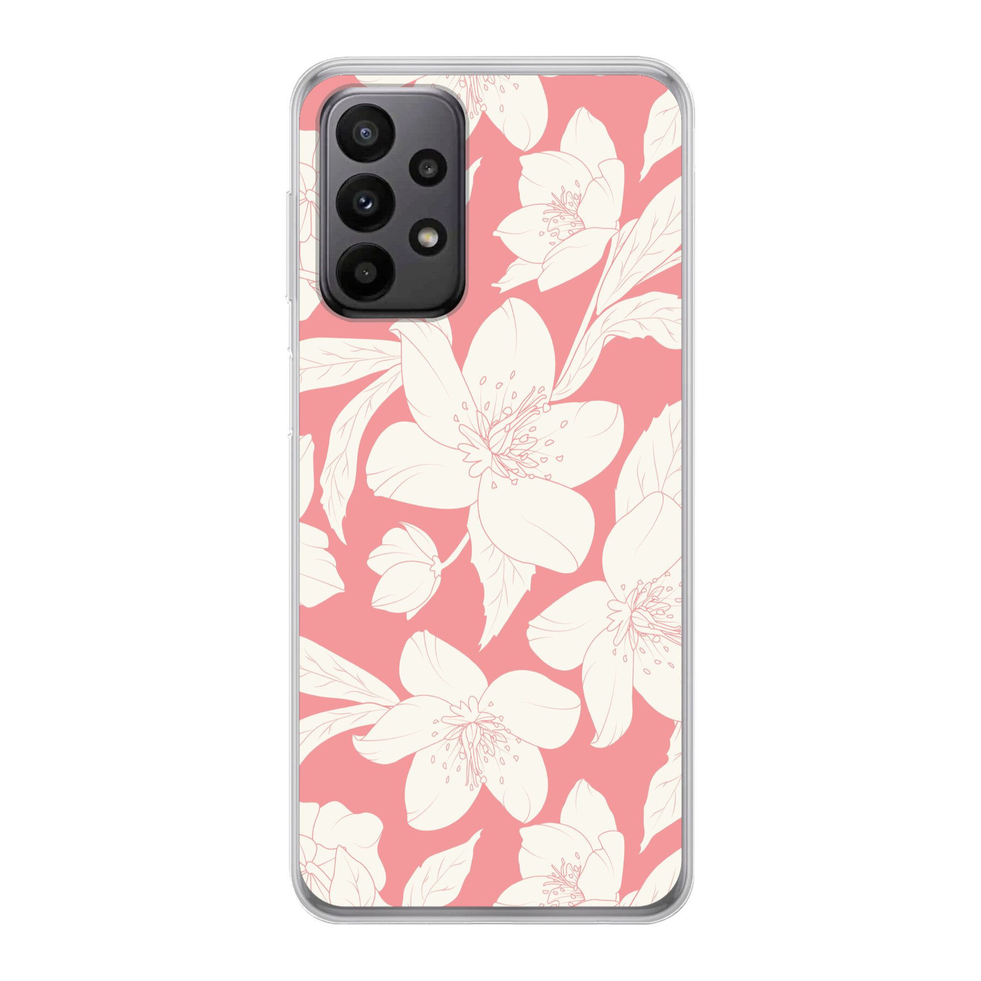 MuchoWow Handyhülle für Samsung Galaxy A23 5G Blumen - Muster - Rosa - Weiß, Smartphone-Bumper, Print, Handy Schutzhülle Dünn