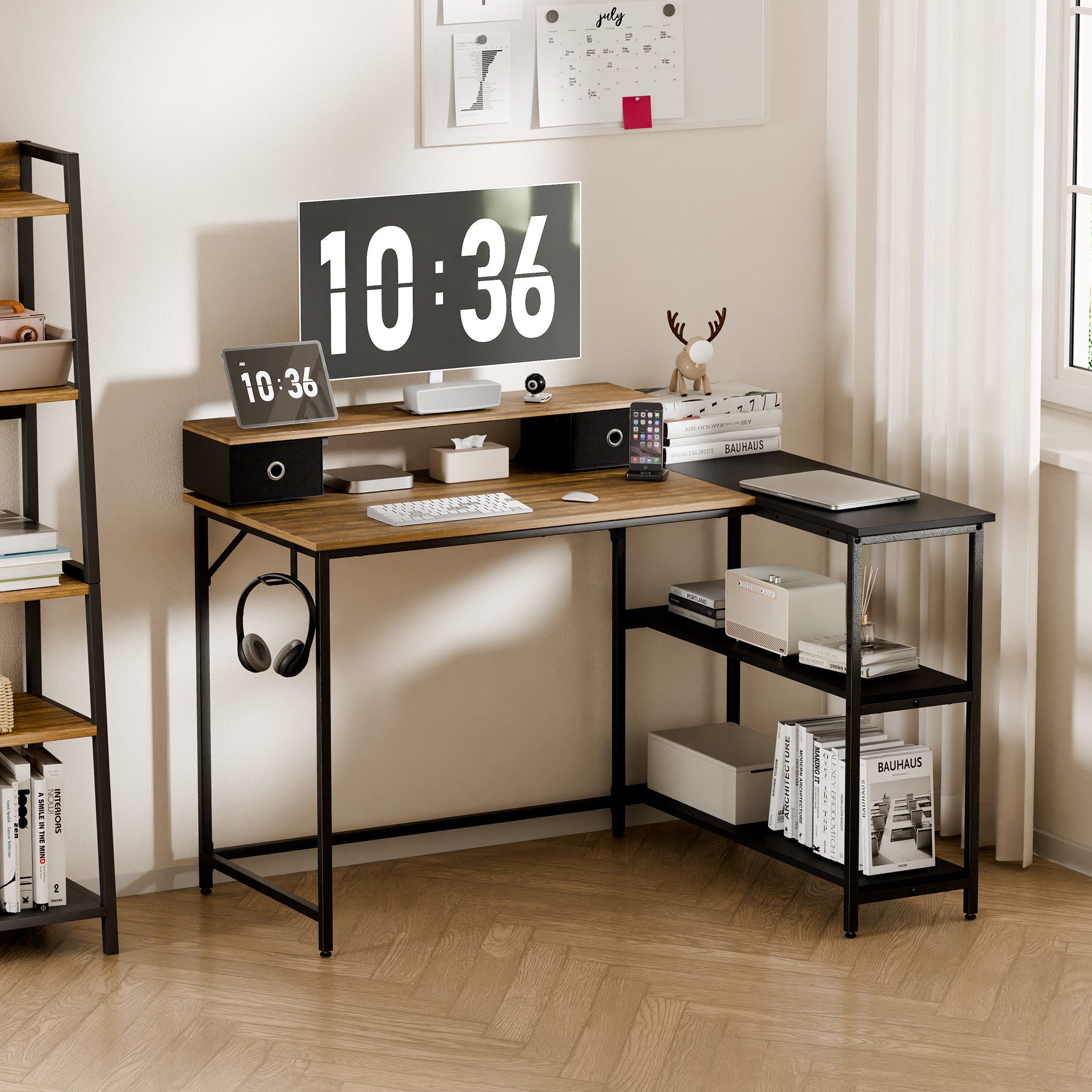 Mondeer Eckschreibtisch L-Förmiger Computertisch, mit 2 Regalen links oder günstig online kaufen