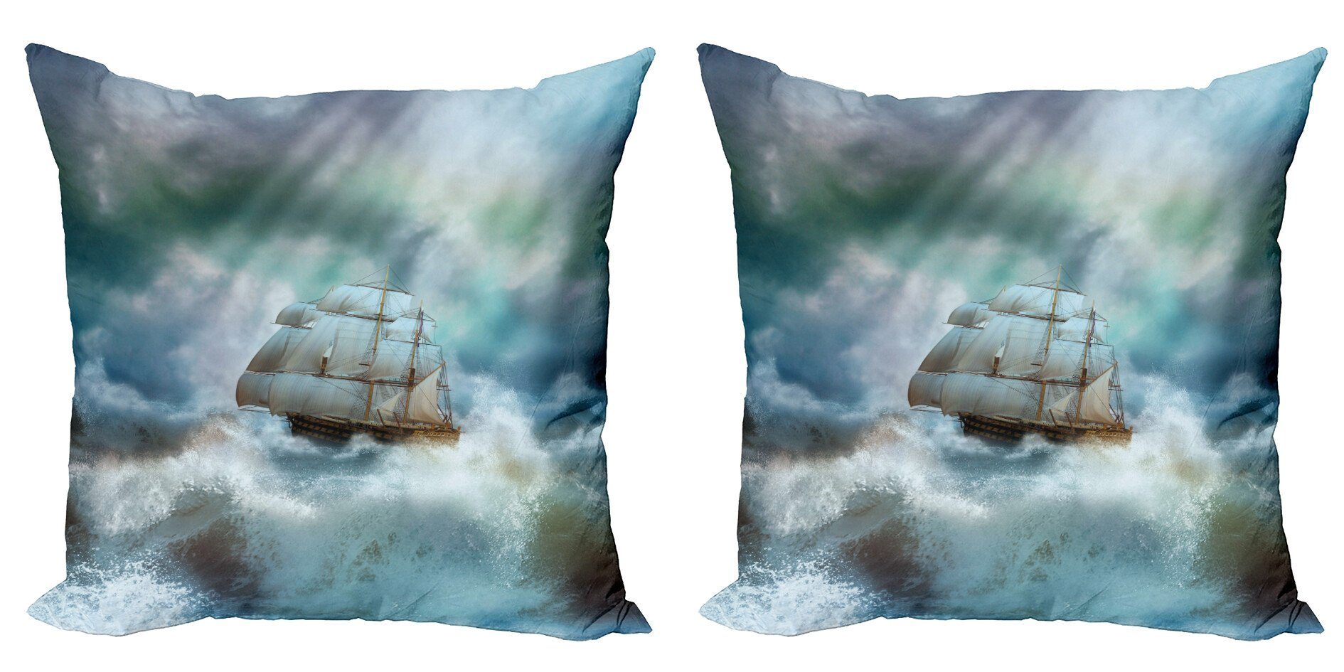 Kissenbezüge Modern Accent Doppelseitiger Digitaldruck, Abakuhaus (2 Stück), Ozean Piraten-Schiff auf gewelltes Meer