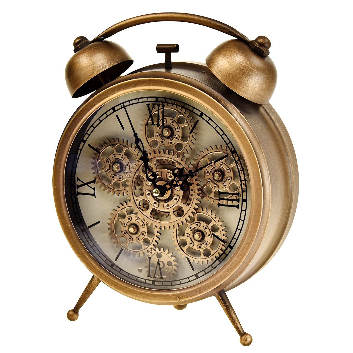 Osterfigur Vintage Steampunk Wecker mit römischen Zahlen, Bronze Optik Tischuhr