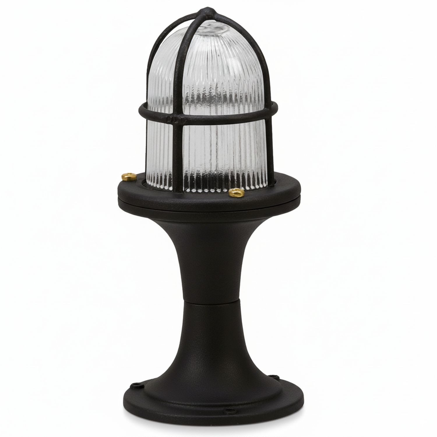 Licht-Erlebnisse Sockelleuchte SANTORIN, ohne Leuchtmittel, Glas Messing massiv 25 cm hoch IP54 Schwarz E27 rund Maritim